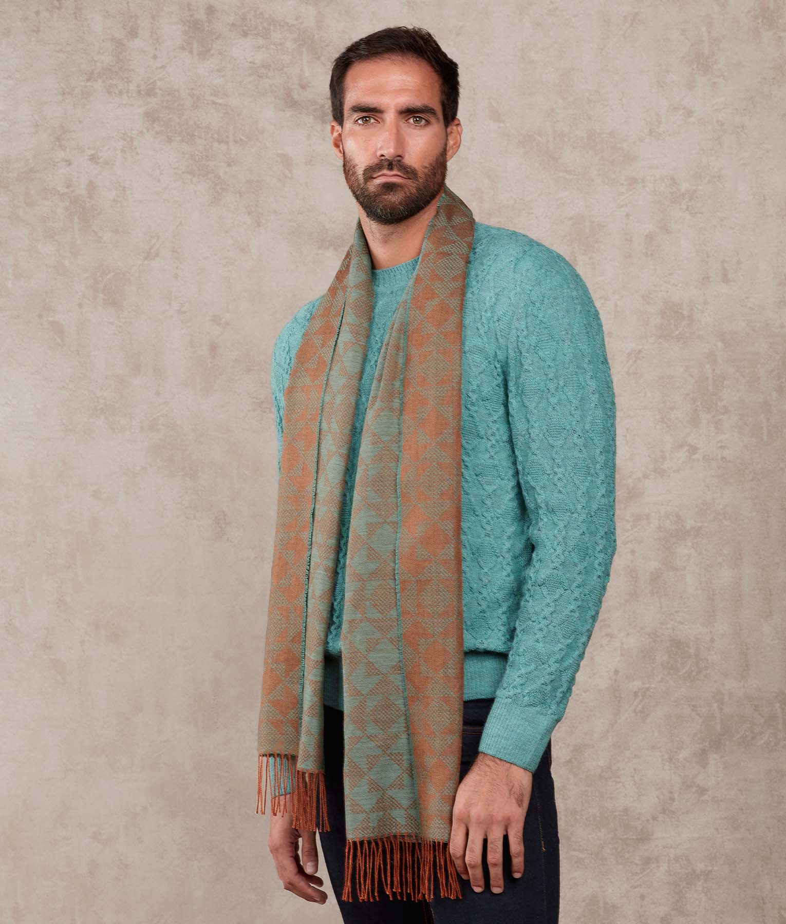 Chalina Jacquard Bicolor Mosaico - Aqua Haze Y Marron Bombay