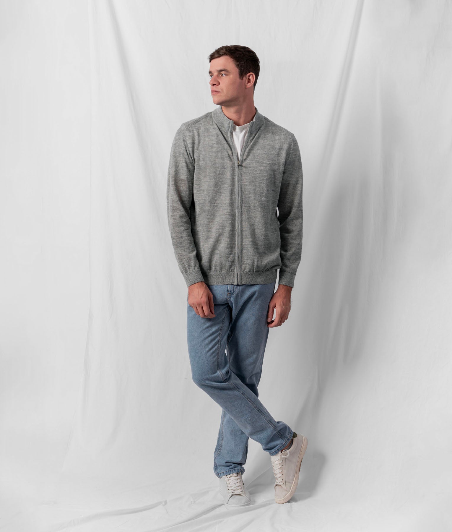 Cardigan Con Cierre Frontal - Gris Claro