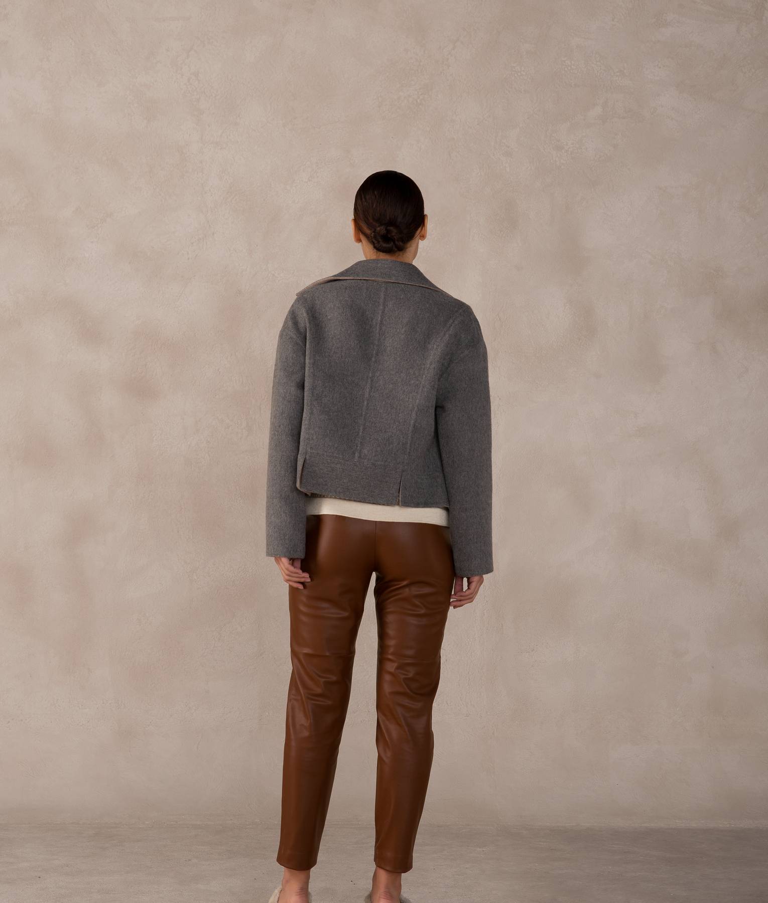 Casaca Corta Reversible - Beige Y Gris