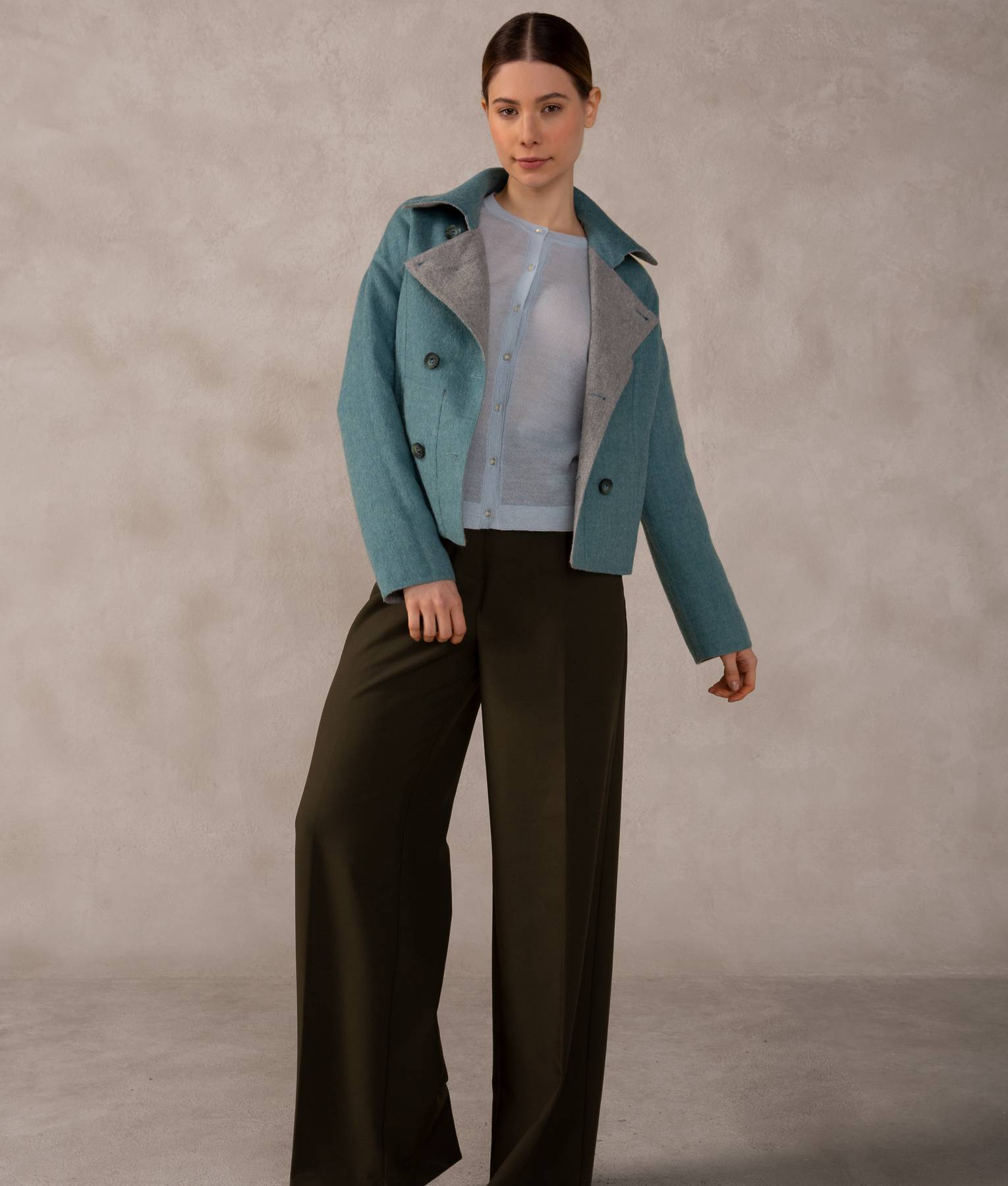 Casaca Corta Reversible - Aguamarina Y Gris