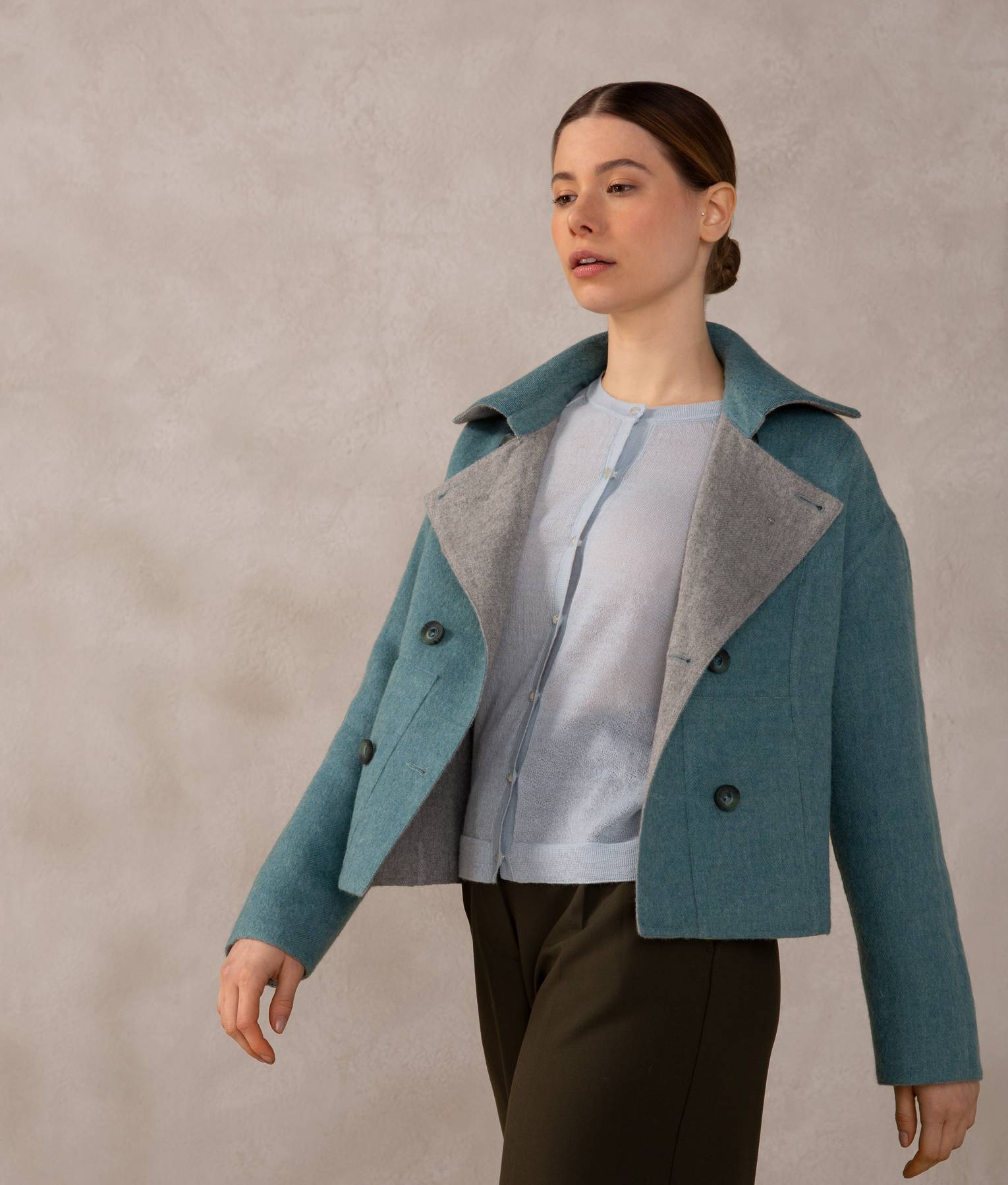 Casaca Corta Reversible - Aguamarina Y Gris