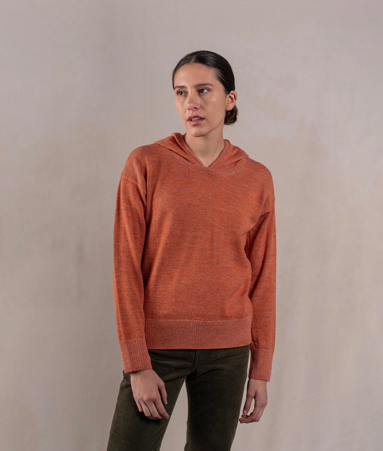 Chompa Con Capucha - Naranja Terracota Jaspeado Y Beige Arena