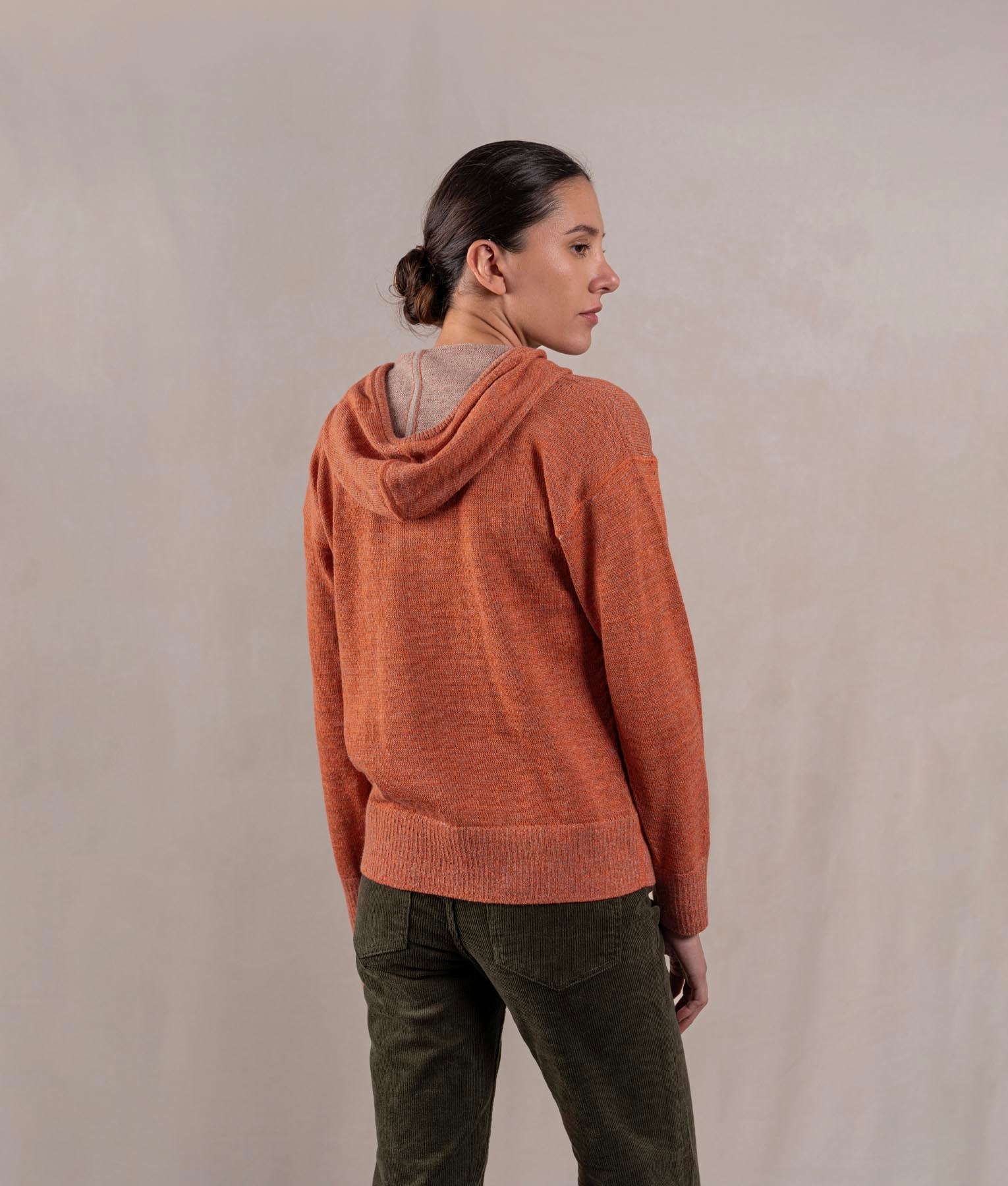 Chompa Con Capucha - Naranja Terracota Jaspeado Y Beige Arena