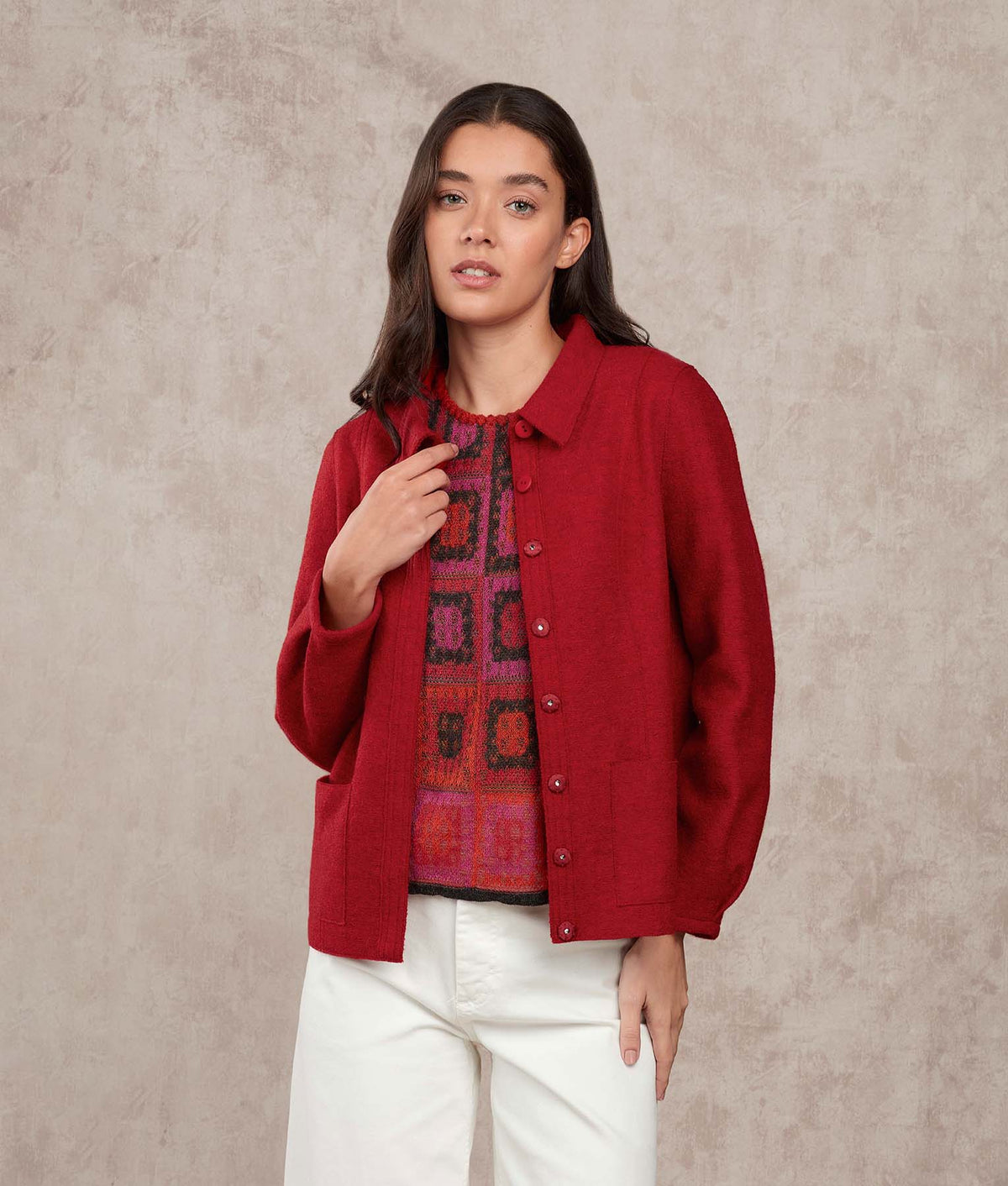 Cardigan Con Bolsillos - Rojo Pompeya