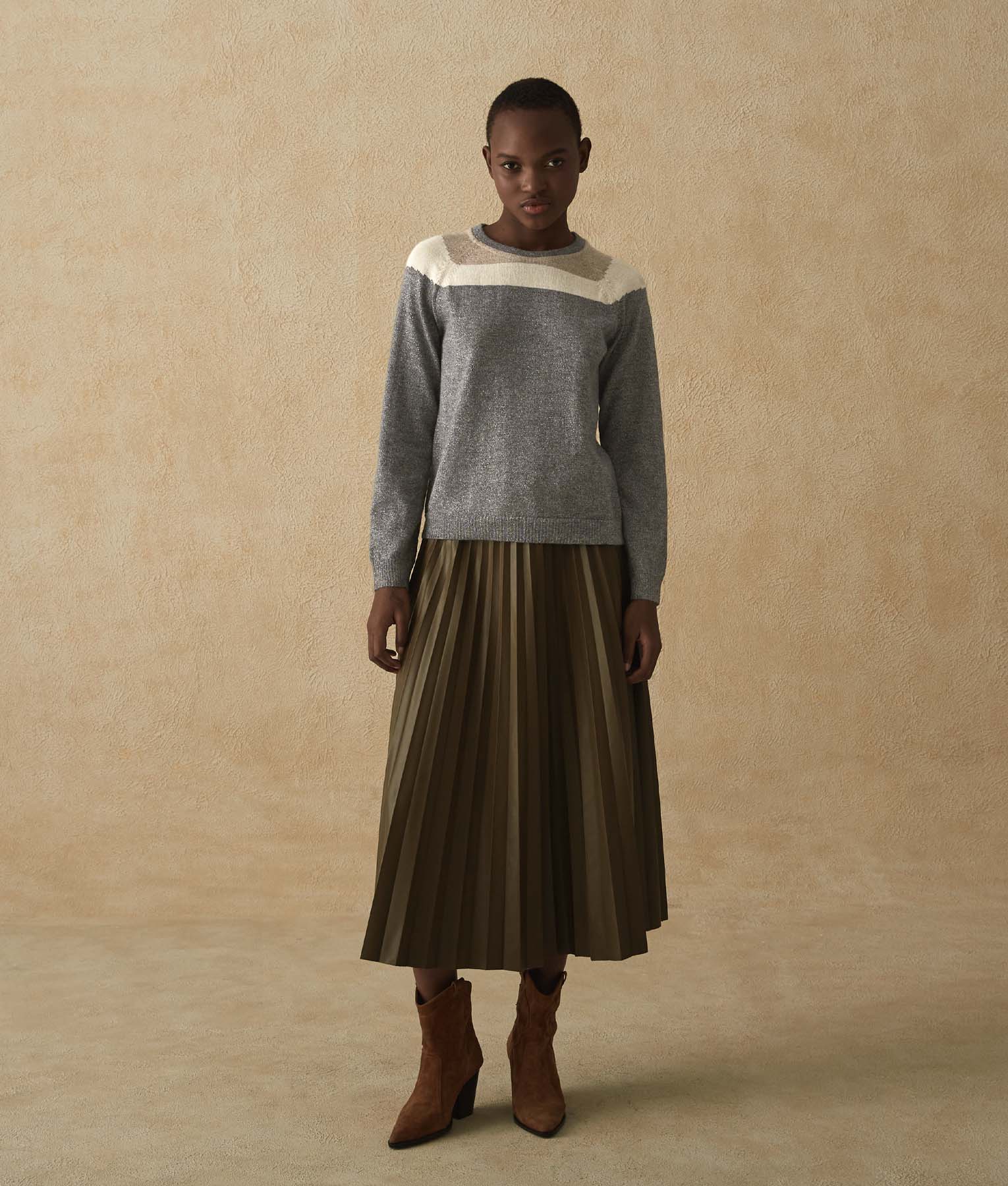 Chompa Intarsia Yoked Gris
