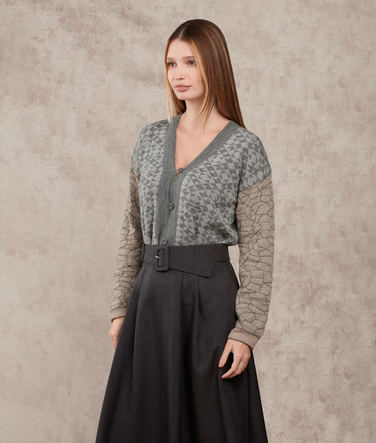 Cardigan La Fusion - Aleacion Y Gris Glaciar