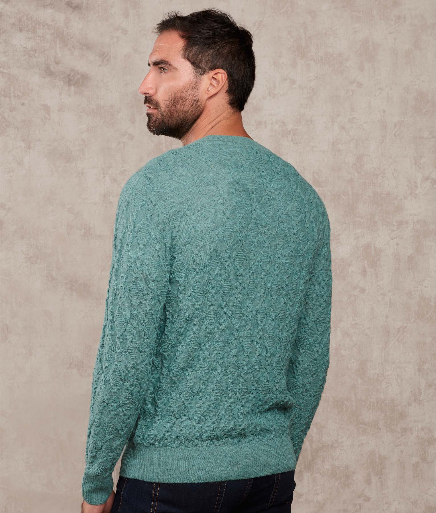 Chompa Cables Y Mas Cuello Redondo - Nilo Azul