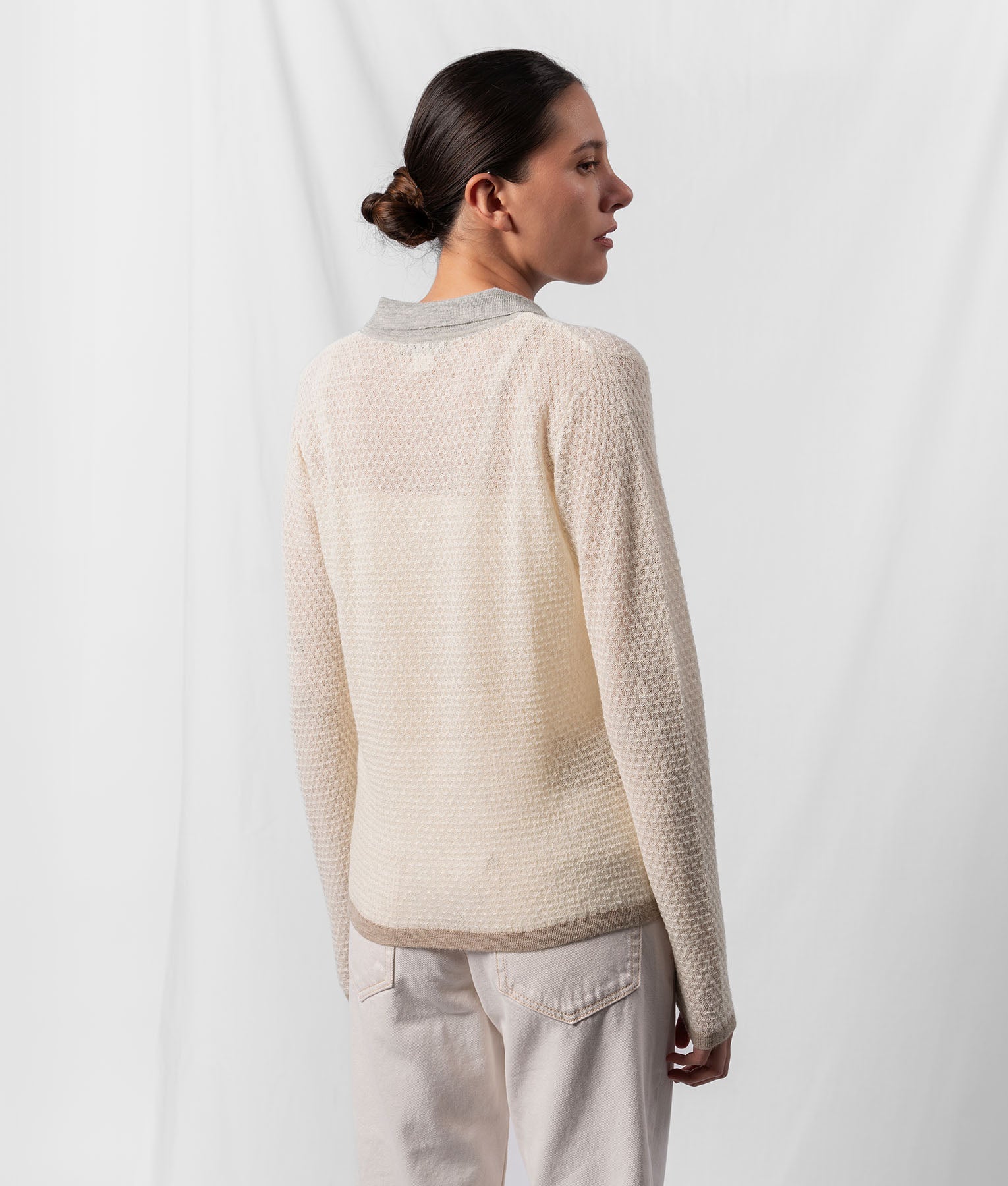 Chompa Punto Canasta - Marfil Y Gris Perla