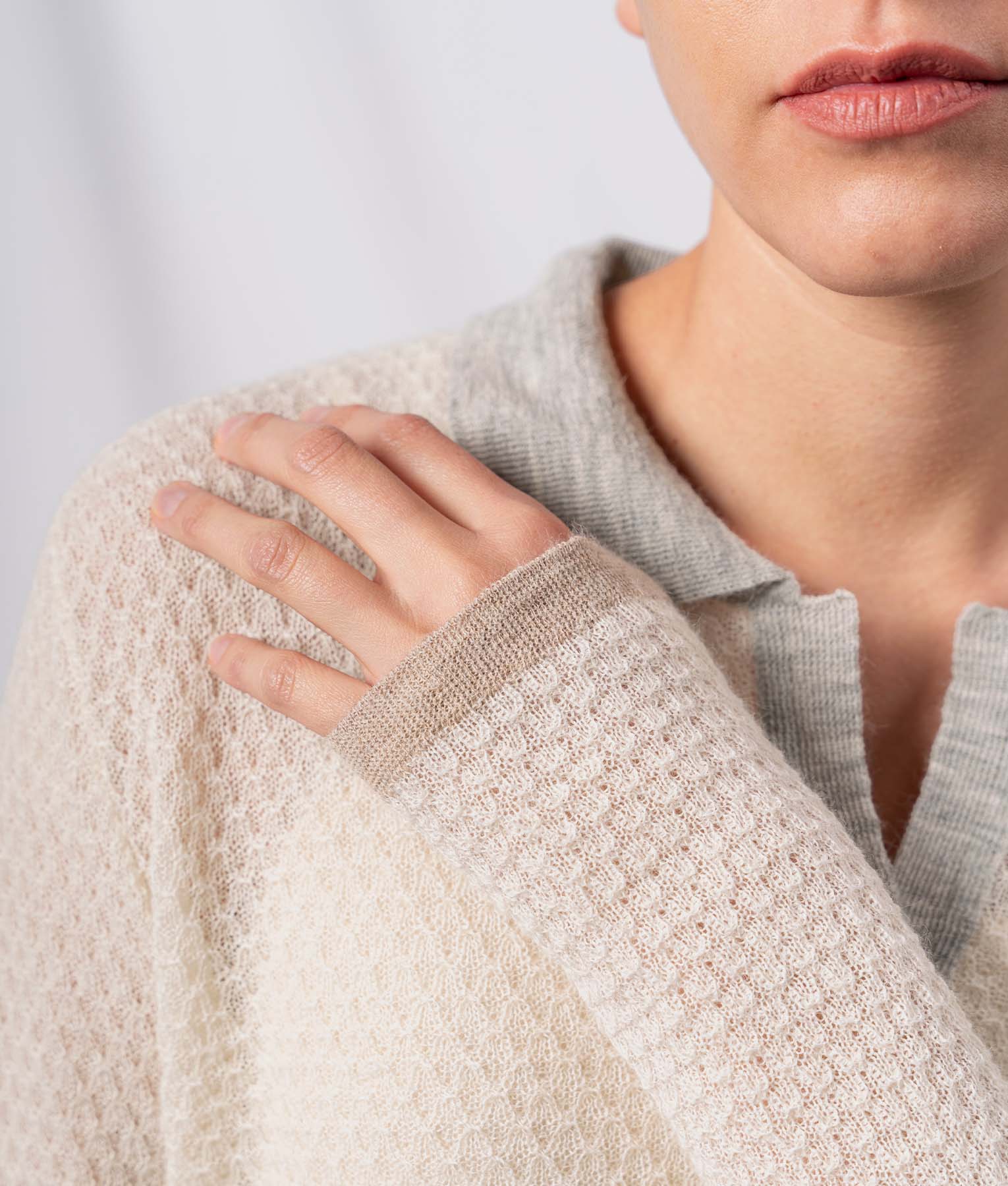 Chompa Punto Canasta - Marfil Y Gris Perla