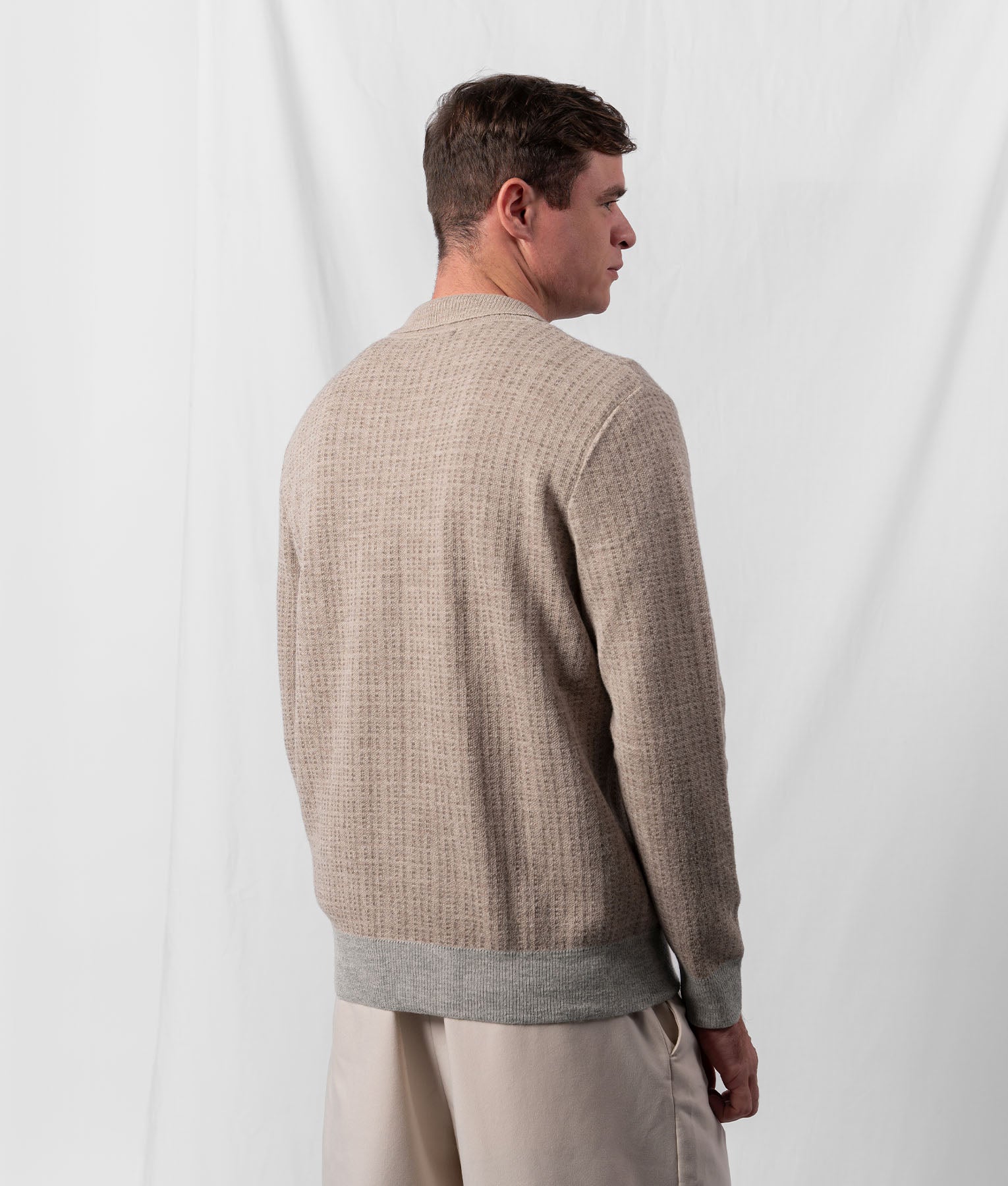 Cardigan De Jacquard Con Textura - Beige Avena Y Gris Claro Melange