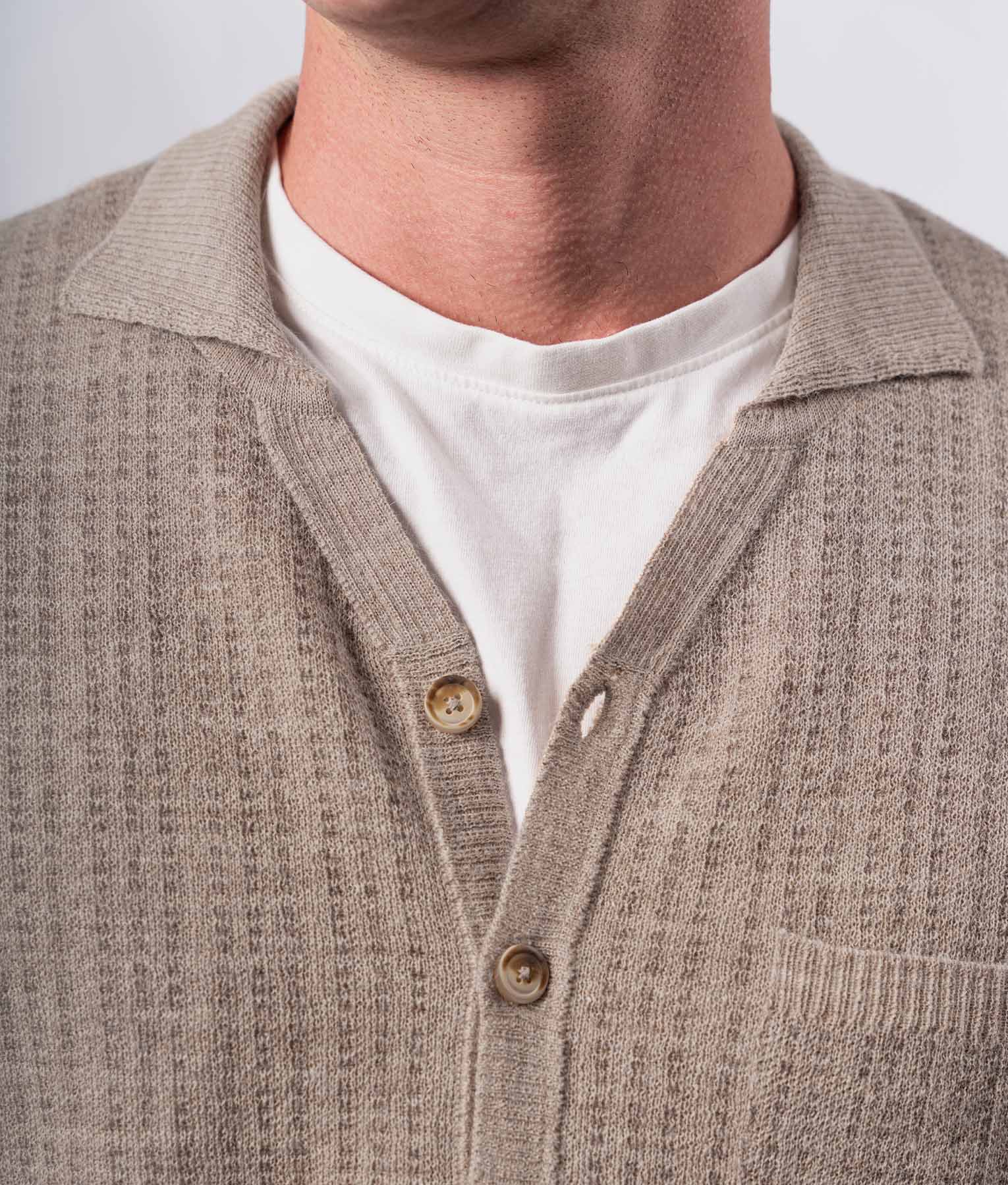 Cardigan De Jacquard Con Textura - Beige Avena Y Gris Claro Melange