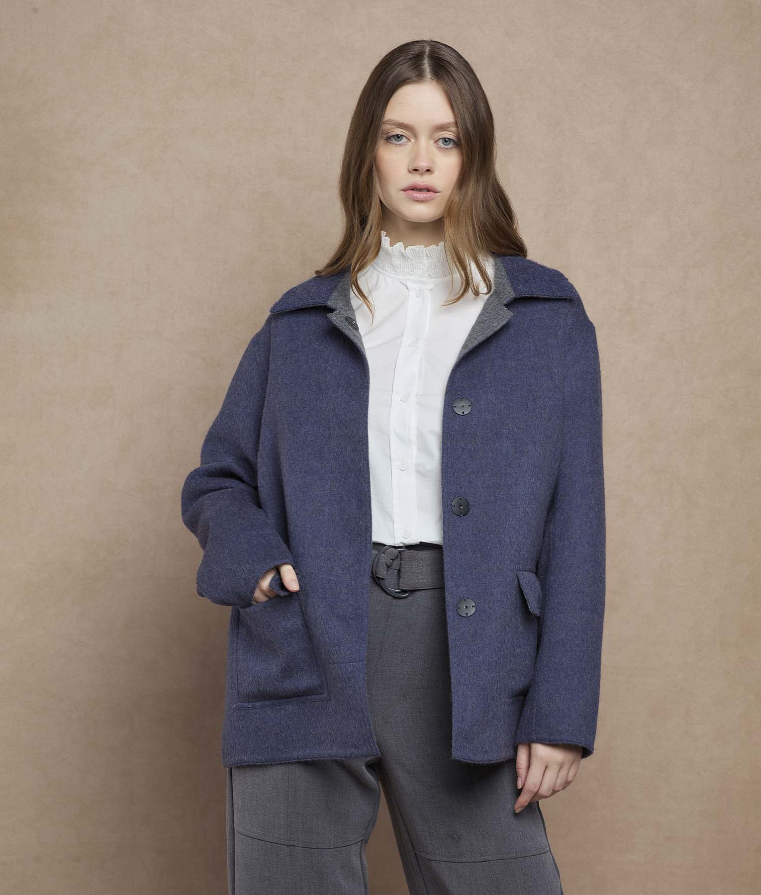 Abrigo Corto Reversible - indigo mood y gris