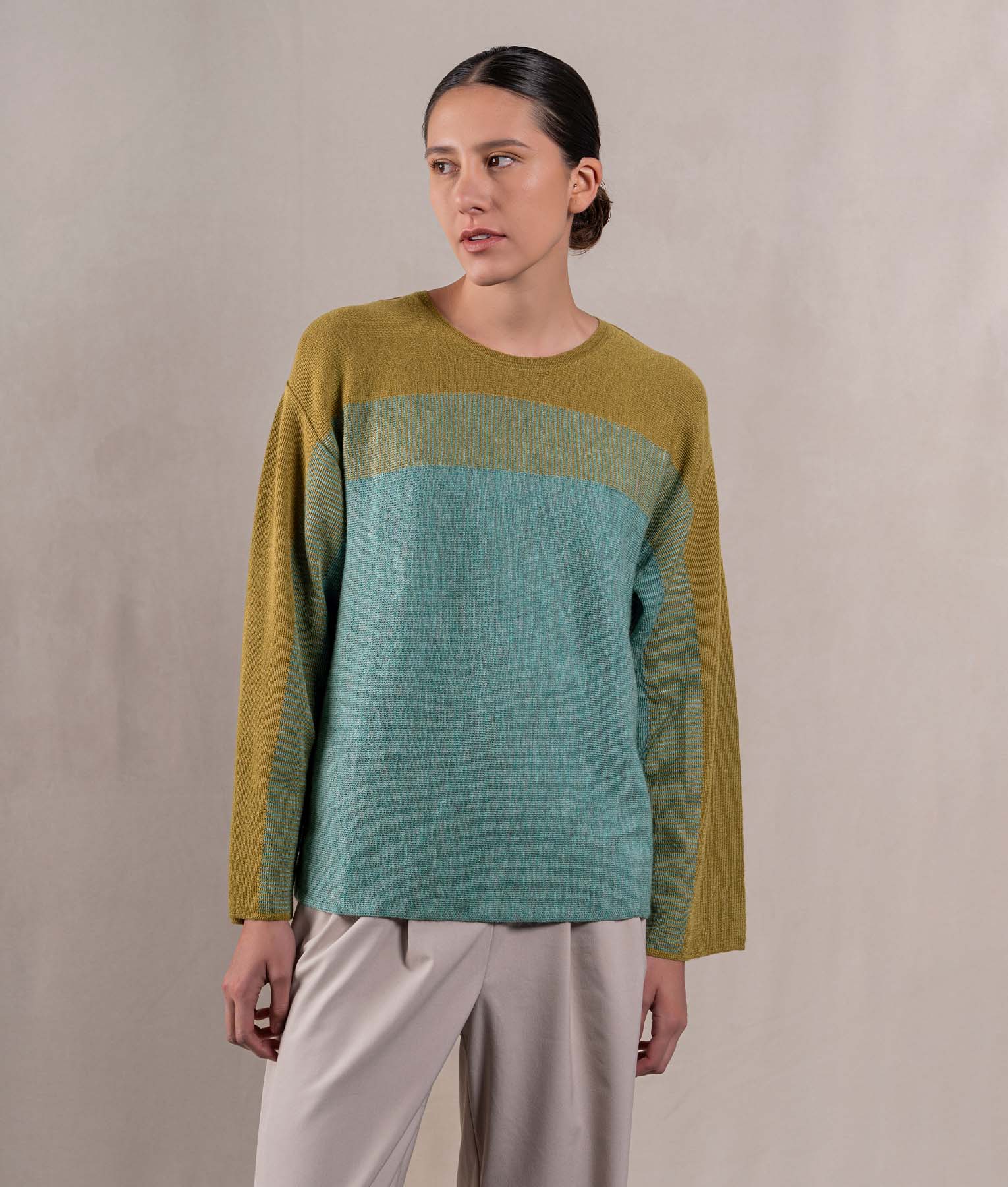 Chompa Easy Fit Suelta - Verde Mostaza Y Verde Jade Claro