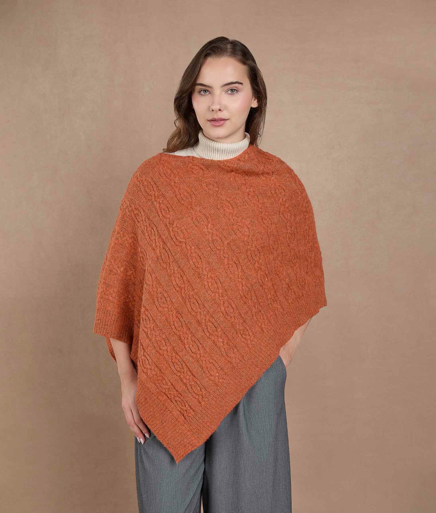 Poncho de punto diagonal - Naranja quemado