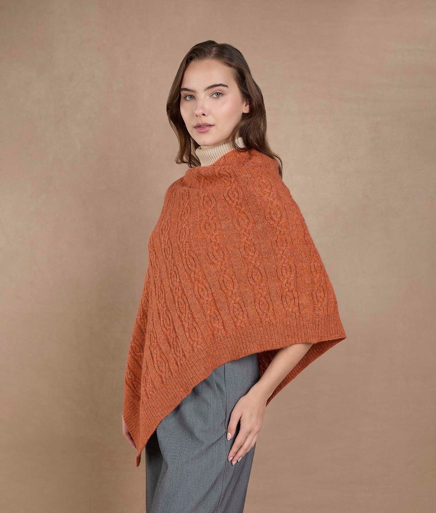Poncho de punto diagonal - Naranja quemado