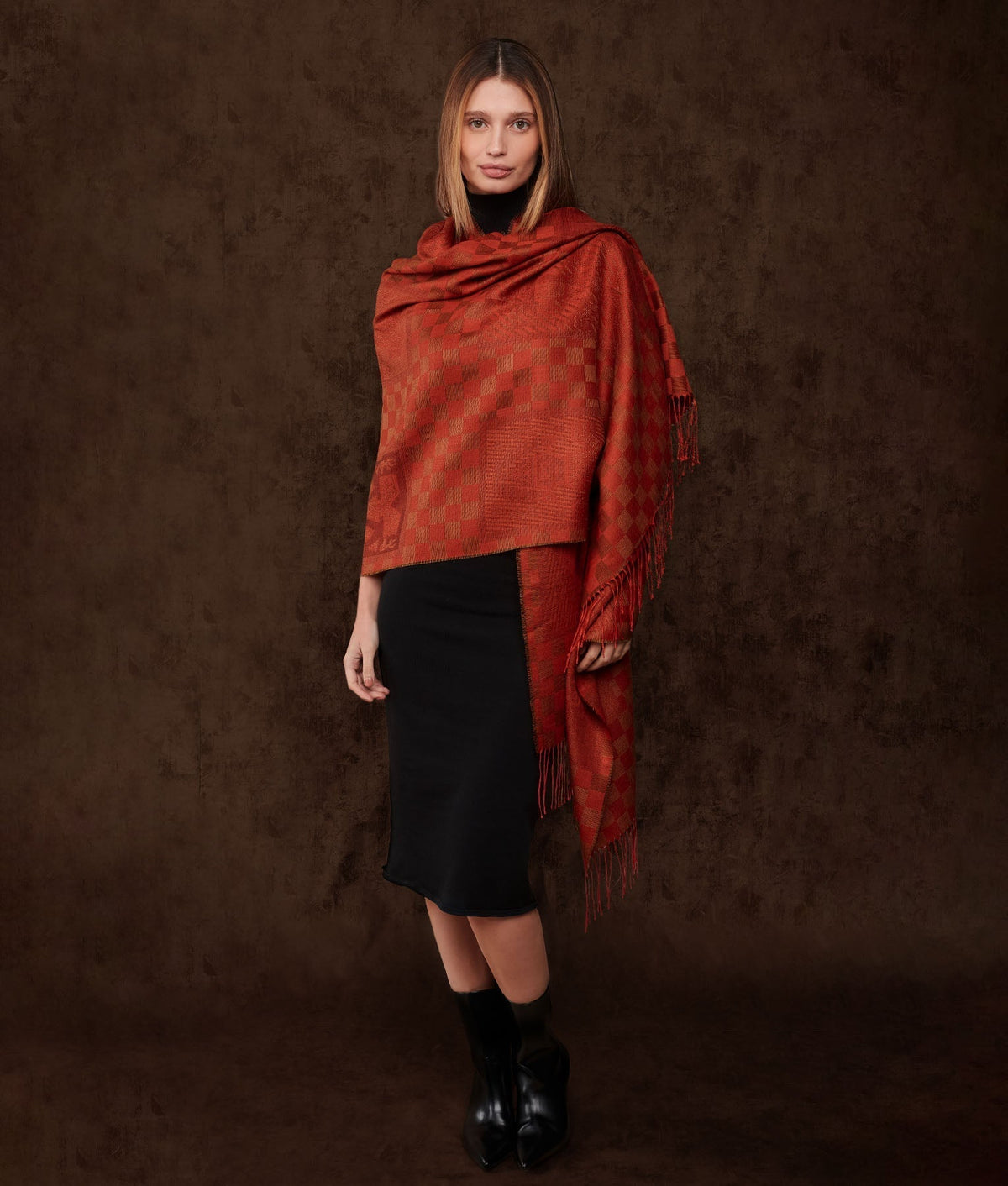Estola Checker Chimu - Ocre Y Rojo