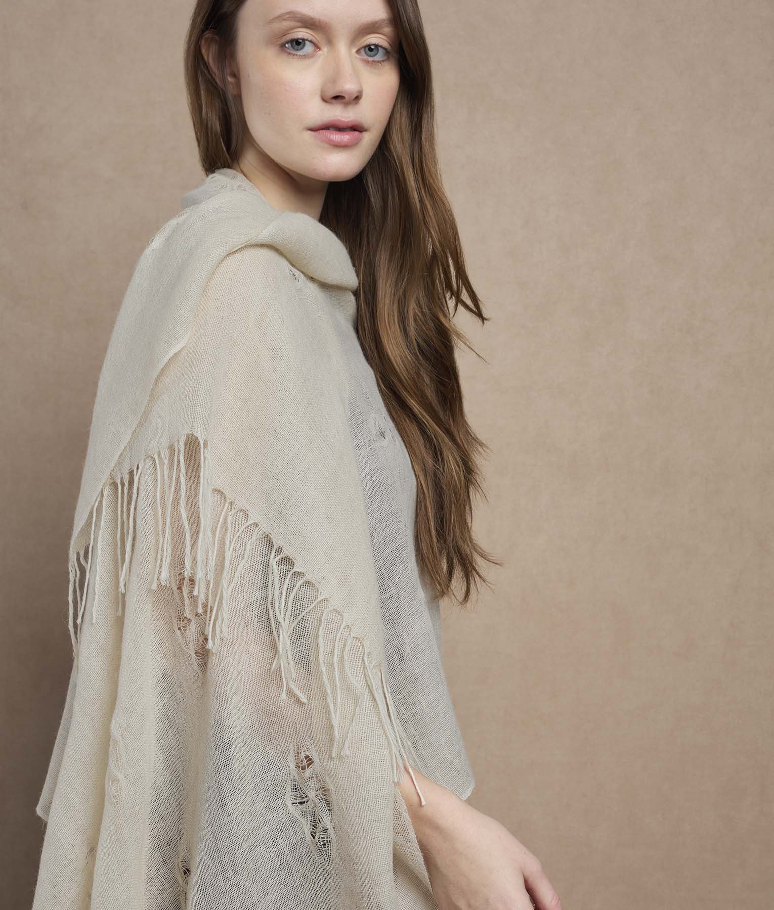 Cocos Twisted Fringe Stole - bone