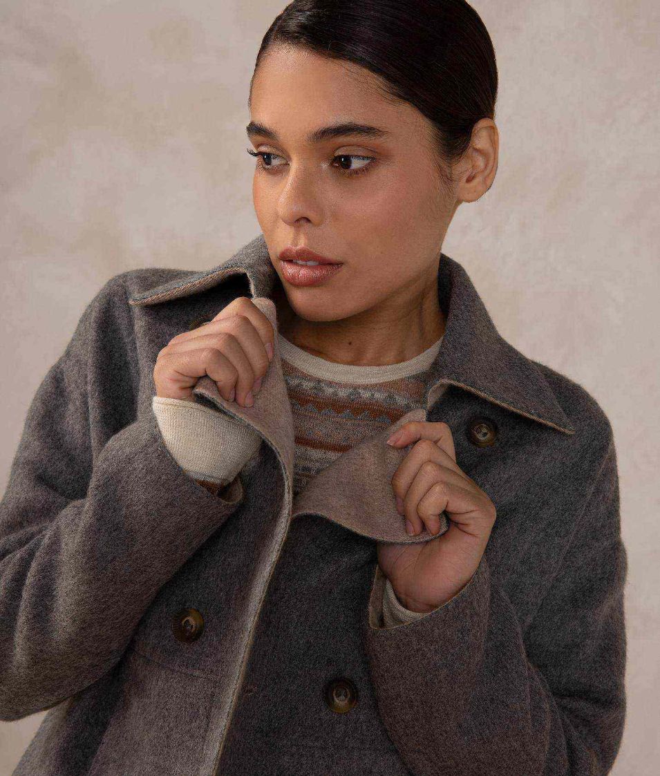 Casaca Corta Reversible - Beige Y Gris