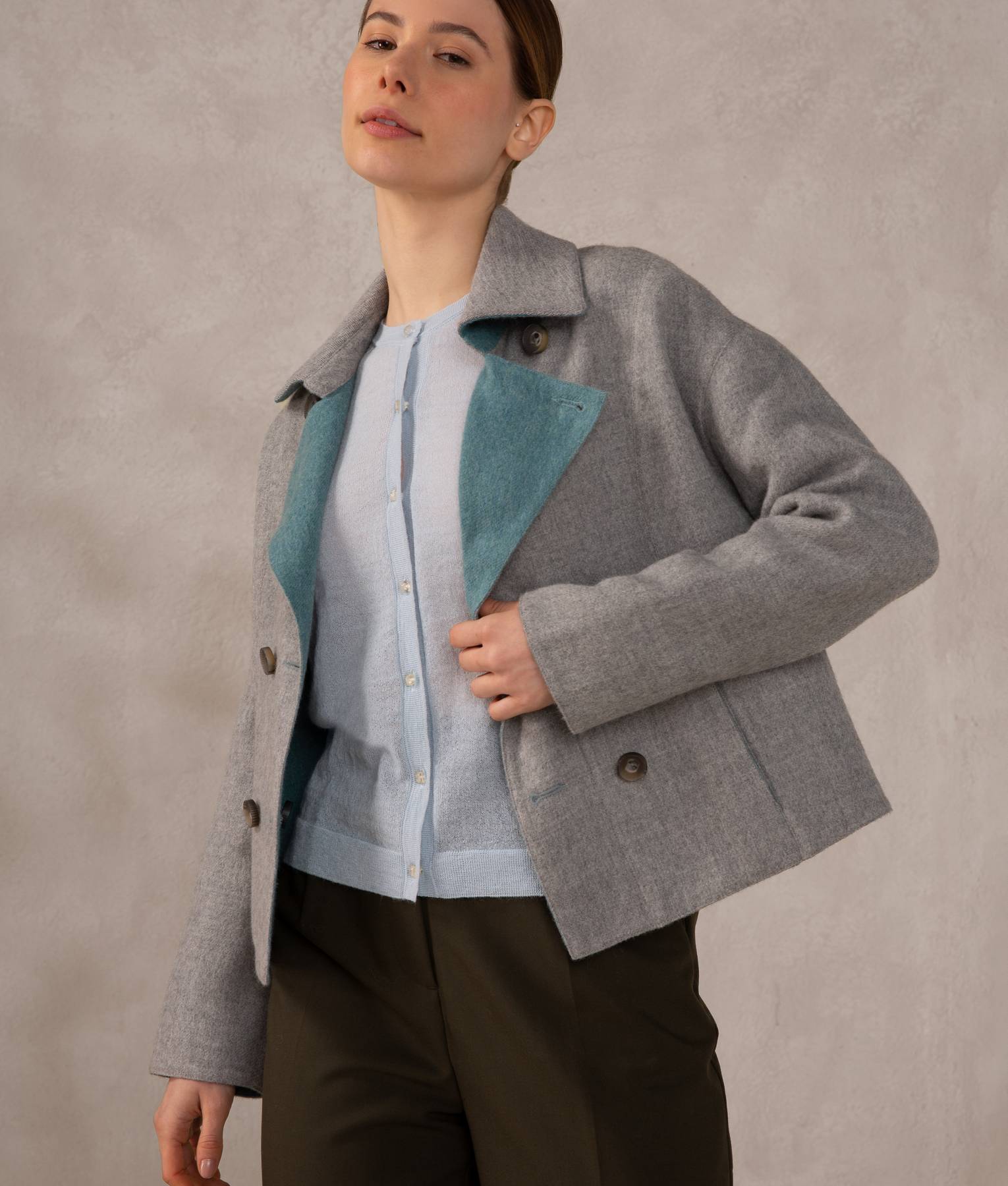 Casaca Corta Reversible - Aguamarina Y Gris