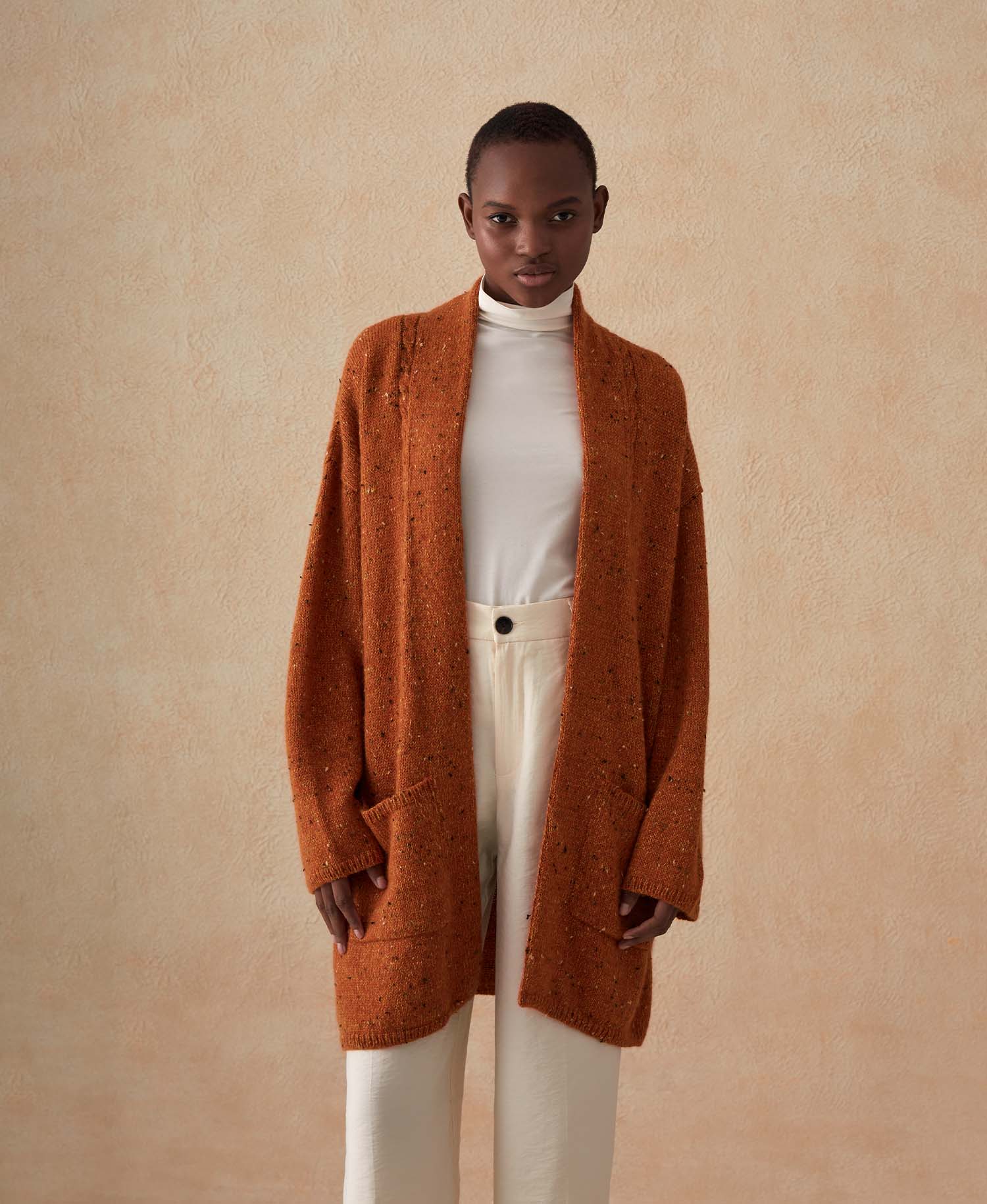 Cardigan Kimono Con Bolsillos - Albaricoque Naranja
