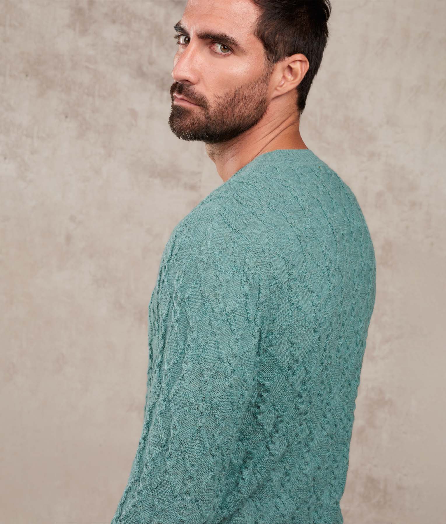 Chompa Cables Y Mas Cuello Redondo - Nilo Azul