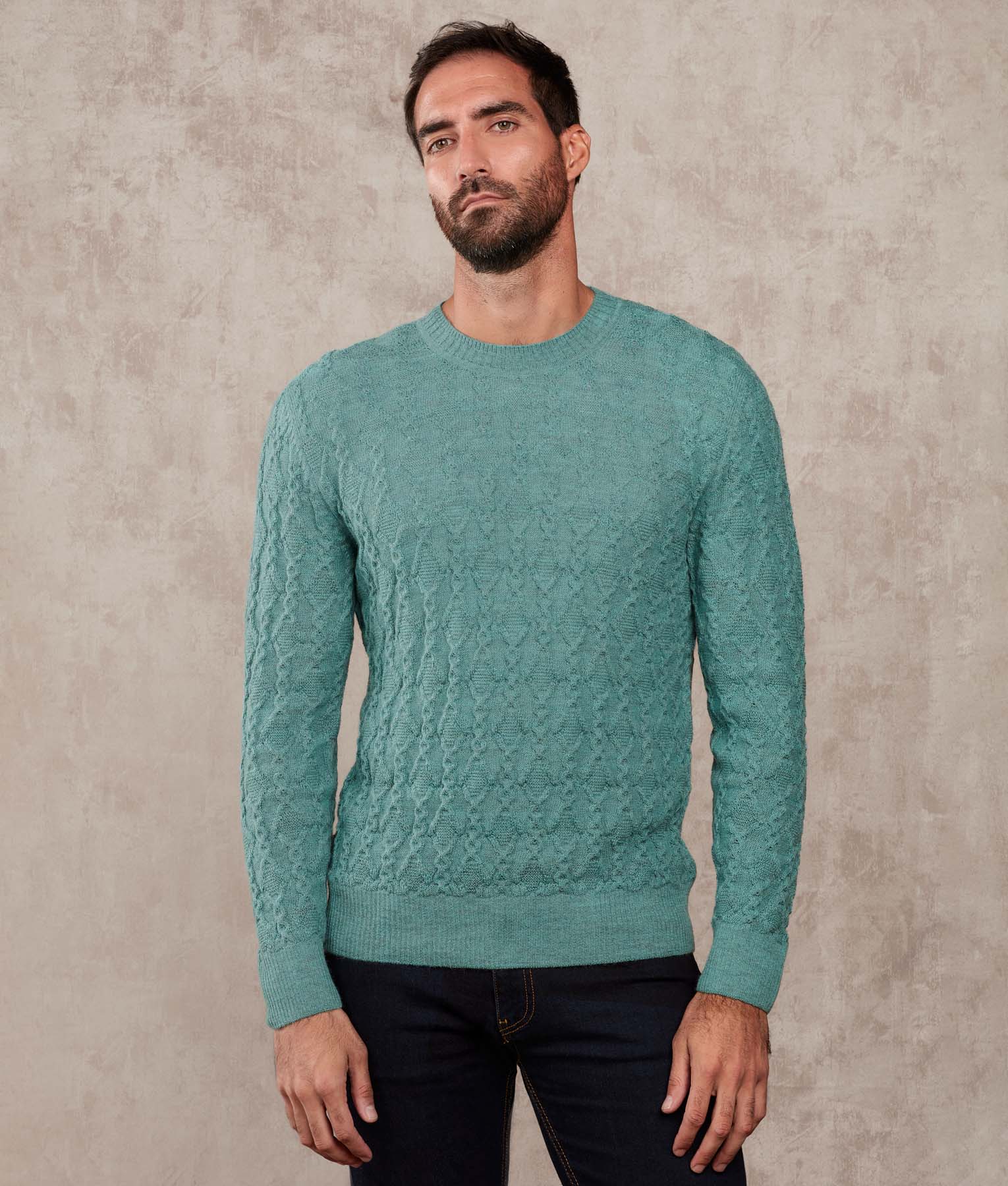 Chompa Cables Y Mas Cuello Redondo - Nilo Azul