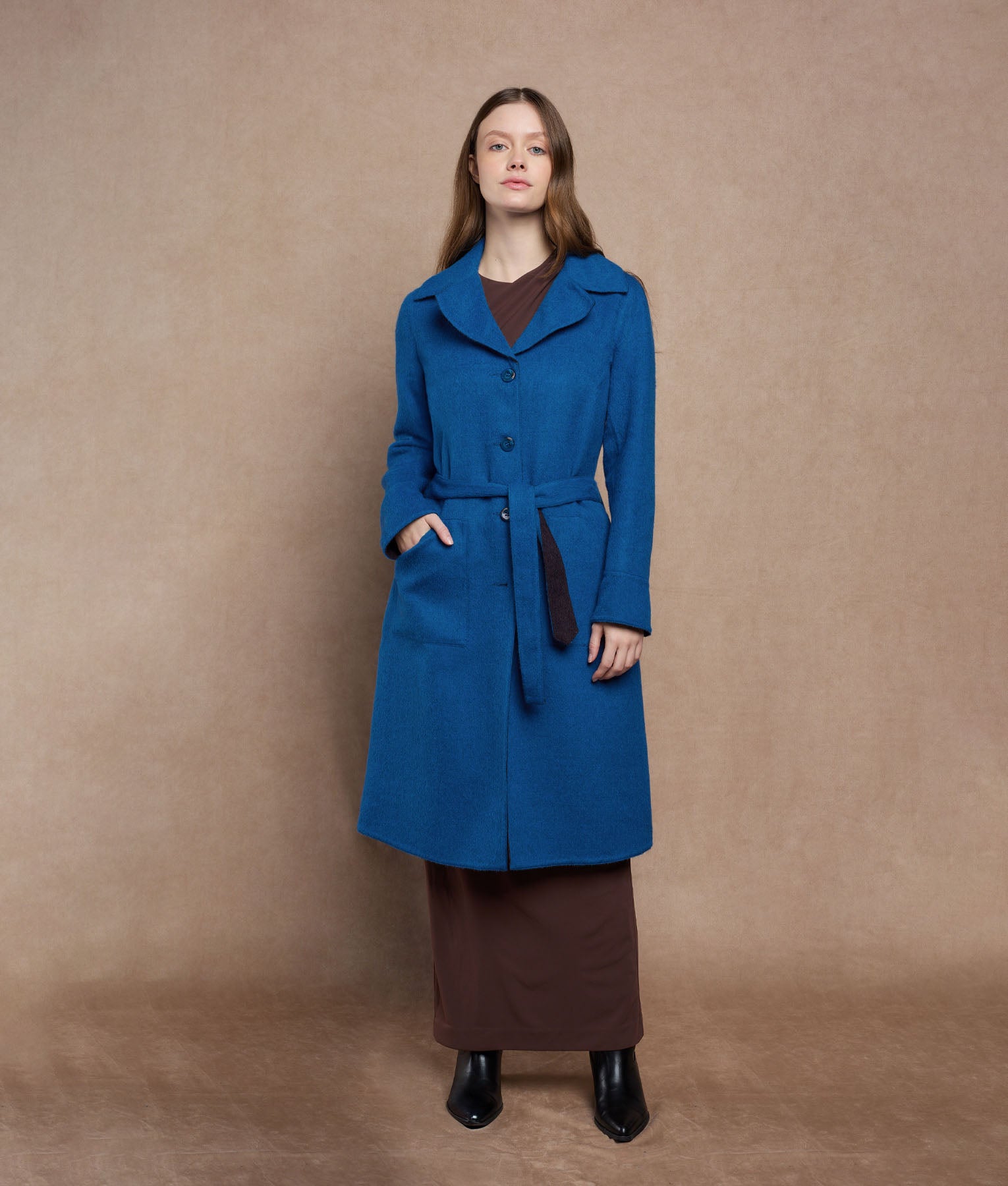 Abrigo Oversize Reversible Con Cinturón - Azul Petróleo Y Gris Oscuro