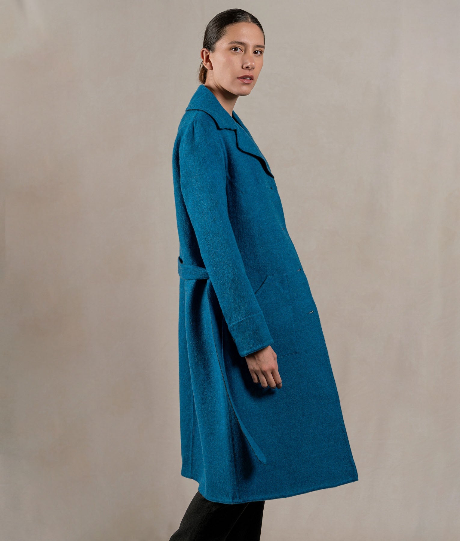 Abrigo Oversize Reversible Con Cinturón - Azul Petróleo Y Gris Oscuro