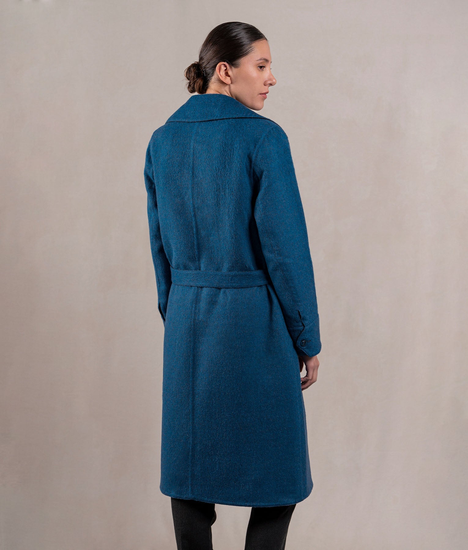 Abrigo Oversize Reversible Con Cinturón - Azul Petróleo Y Gris Oscuro