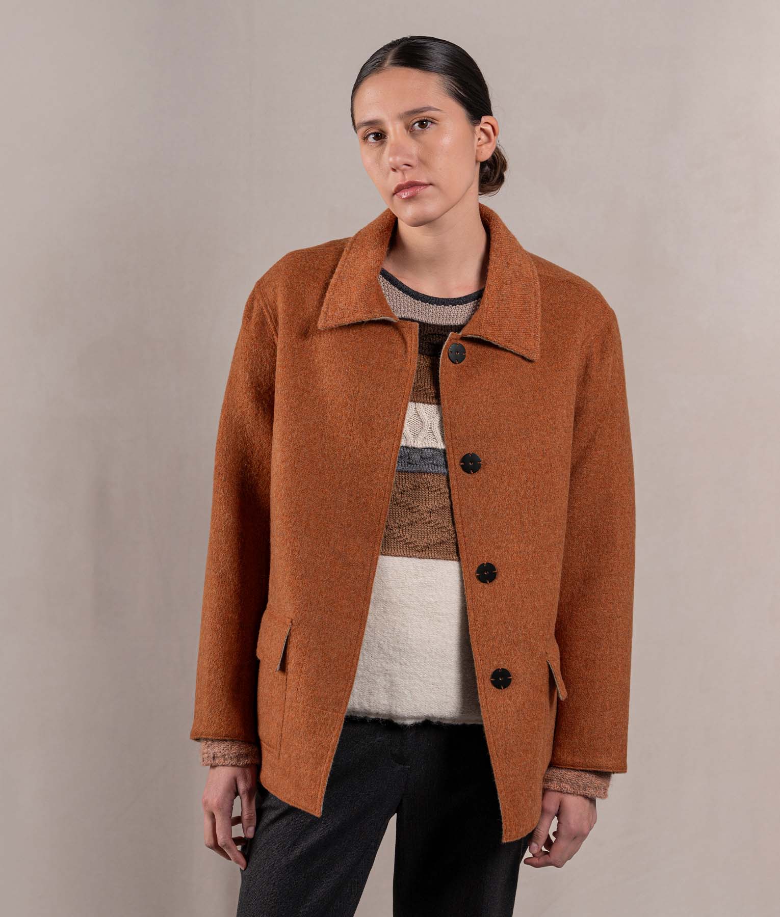 Abrigo Corto Reversible - Beige Avena Y Terracota
