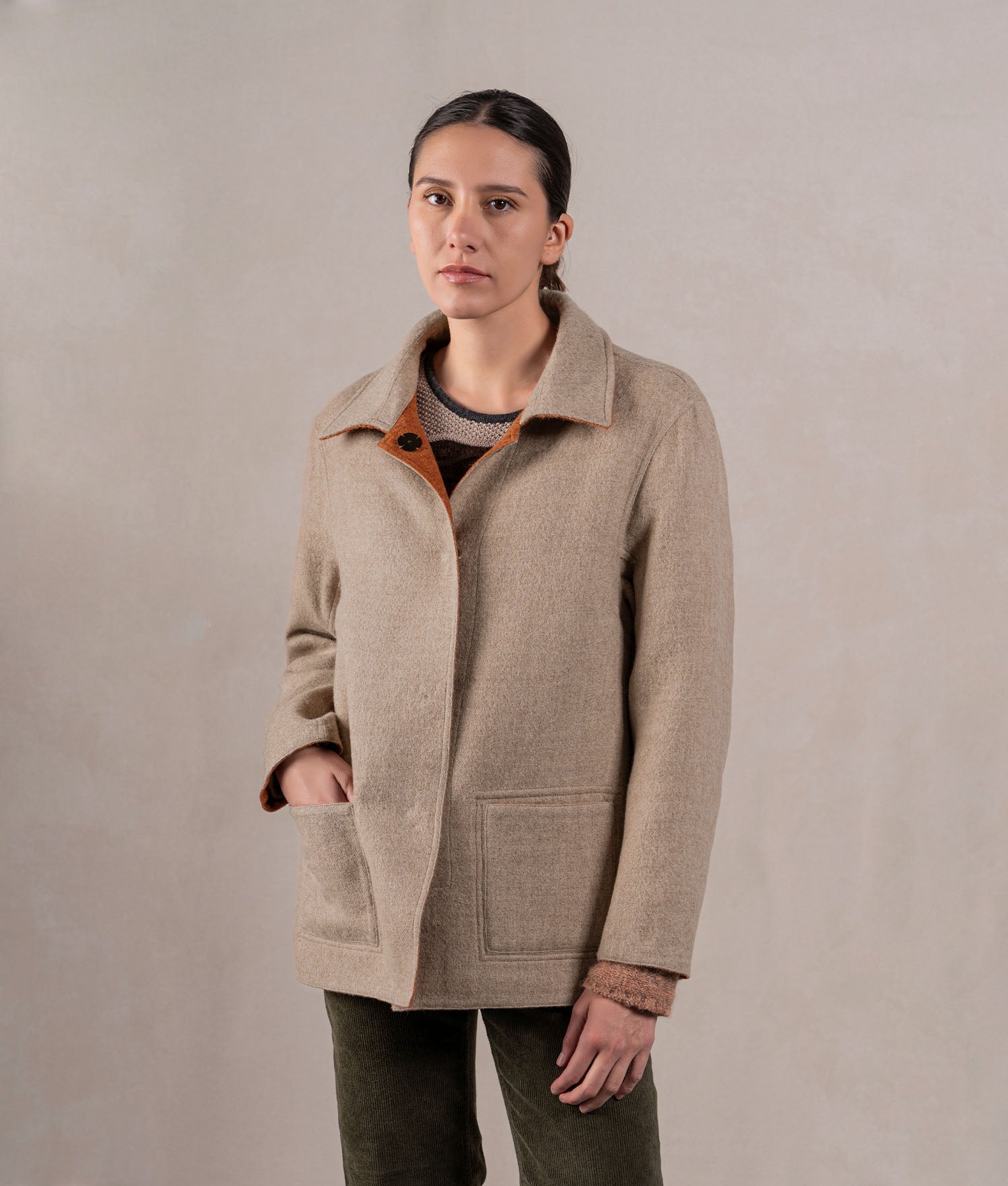 Abrigo Corto Reversible - Beige Avena Y Terracota