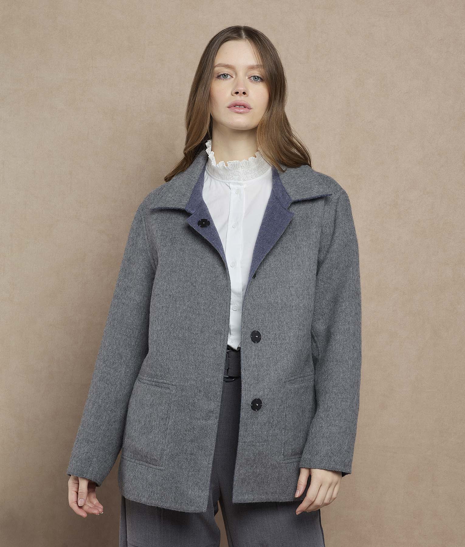 Abrigo Corto Reversible - indigo mood y gris