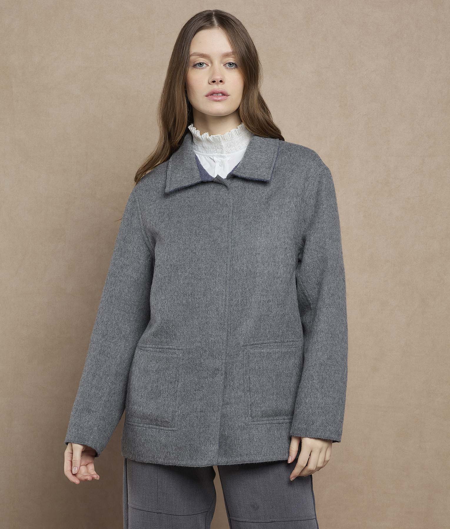 Abrigo Corto Reversible - indigo mood y gris