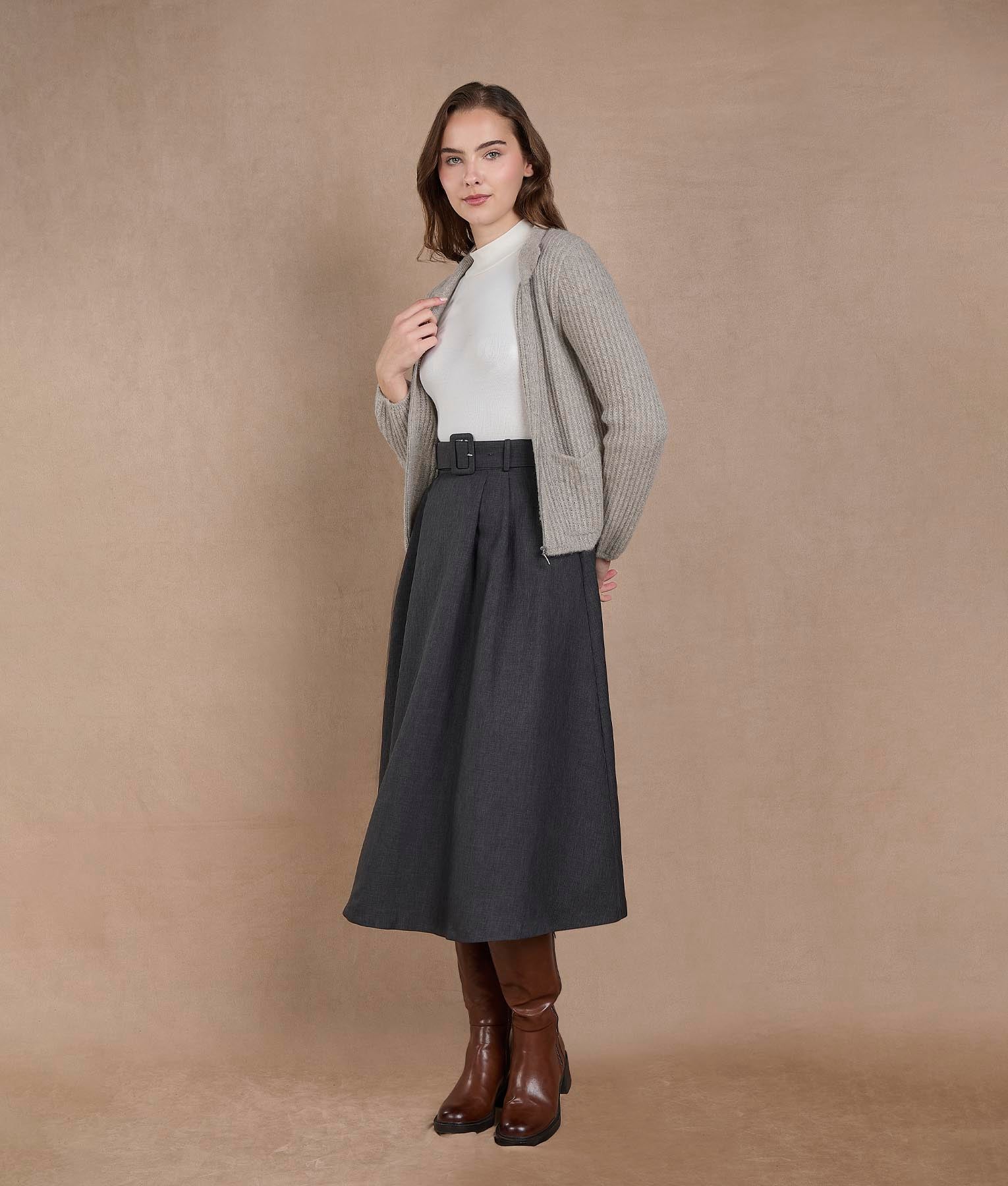 Cardigan con bolsillos - Gris cálido