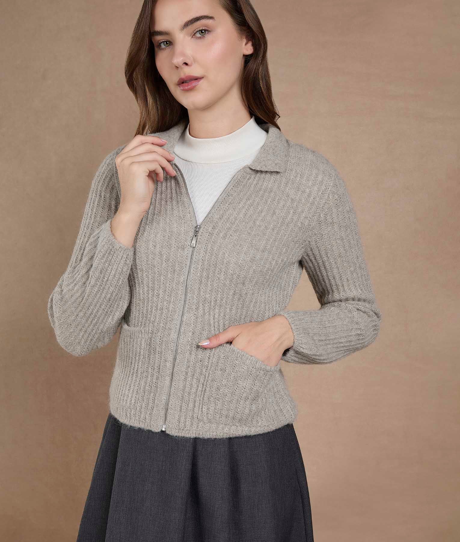 Cardigan con bolsillos - Gris cálido