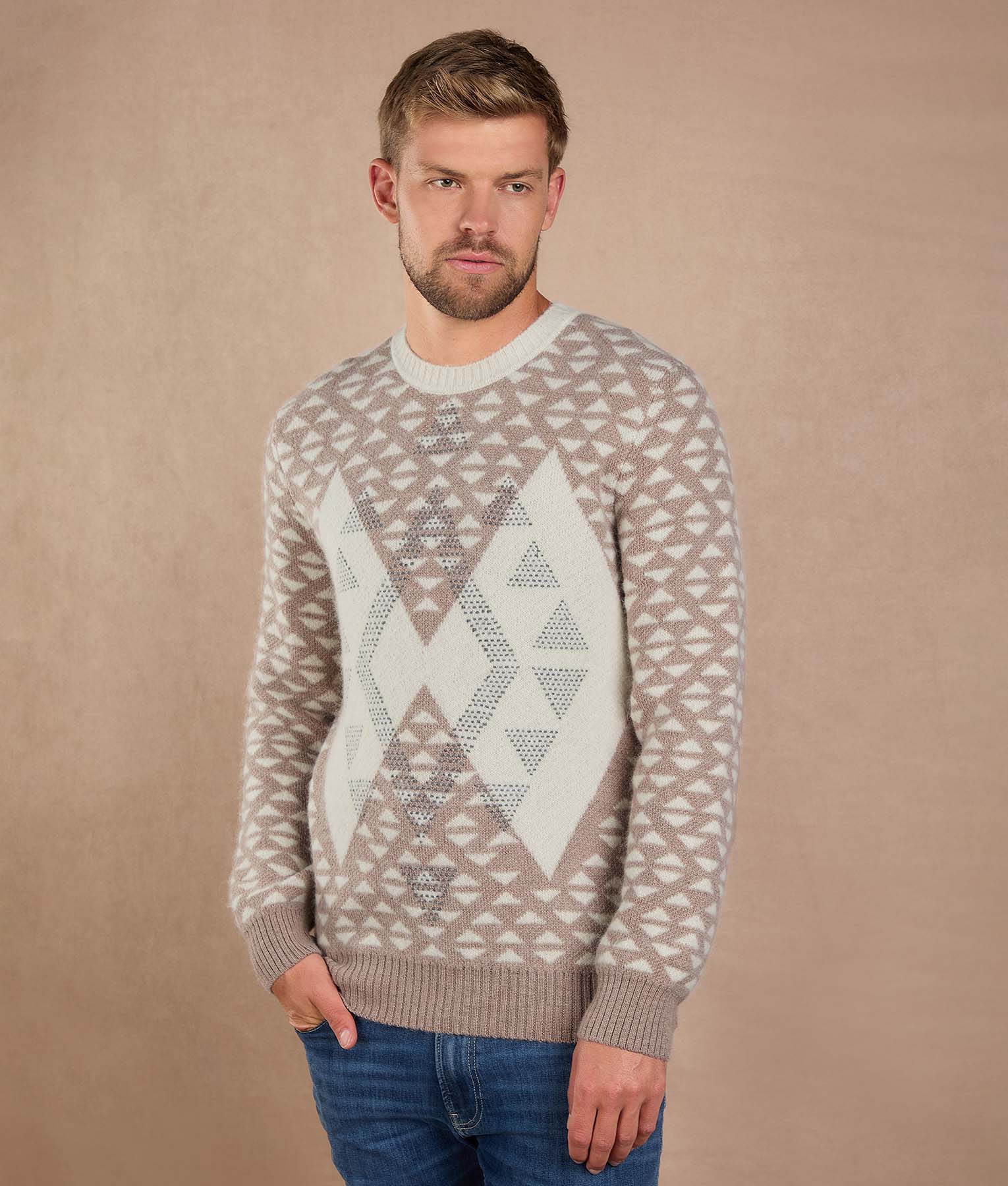 Chompa Luxury beige natural y blanco brillante