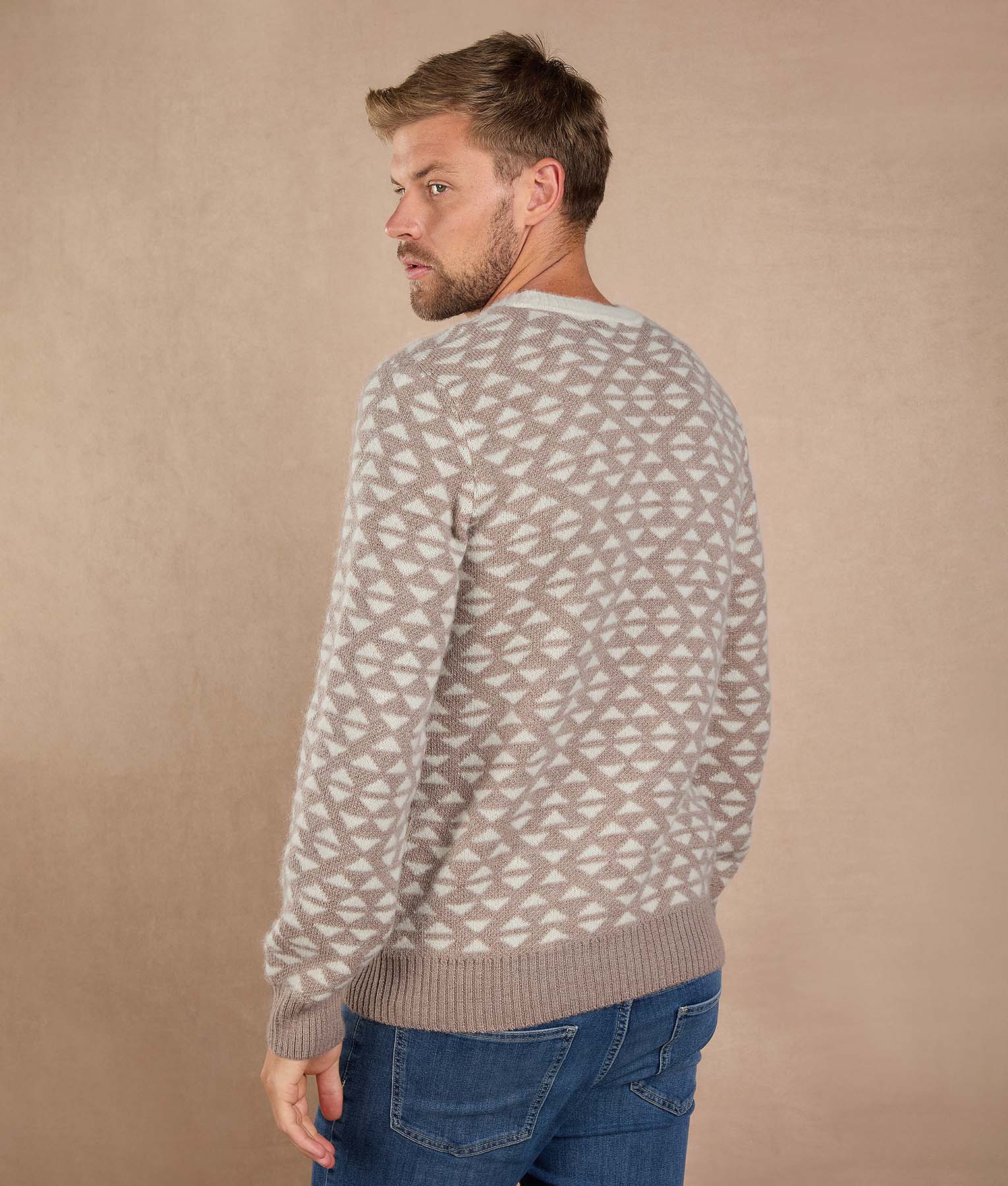 Chompa Luxury beige natural y blanco brillante