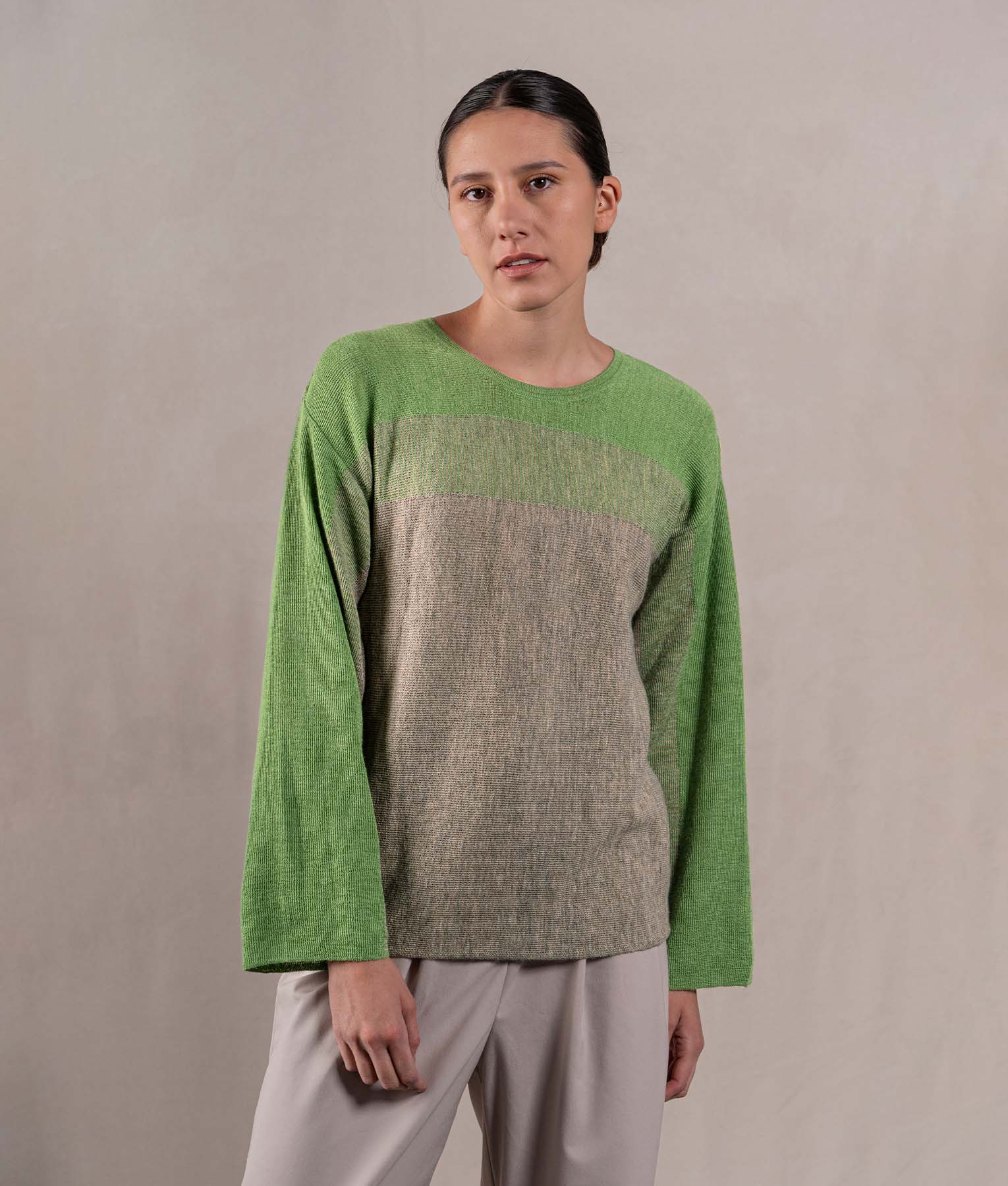 Chompa Easy Fit Suelta - Verde Lima Y Beige Jaspeado