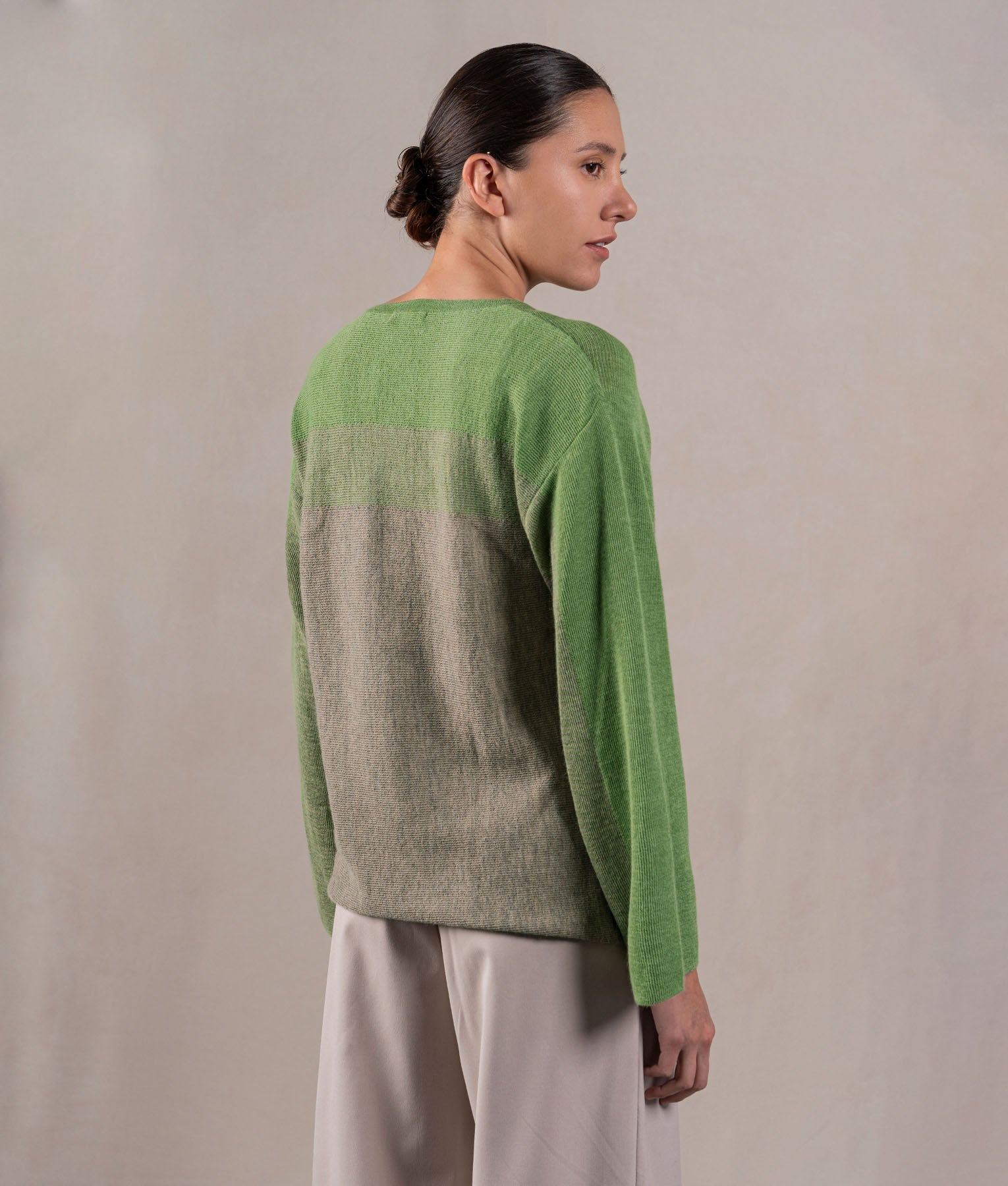 Chompa Easy Fit Suelta - Verde Lima Y Beige Jaspeado
