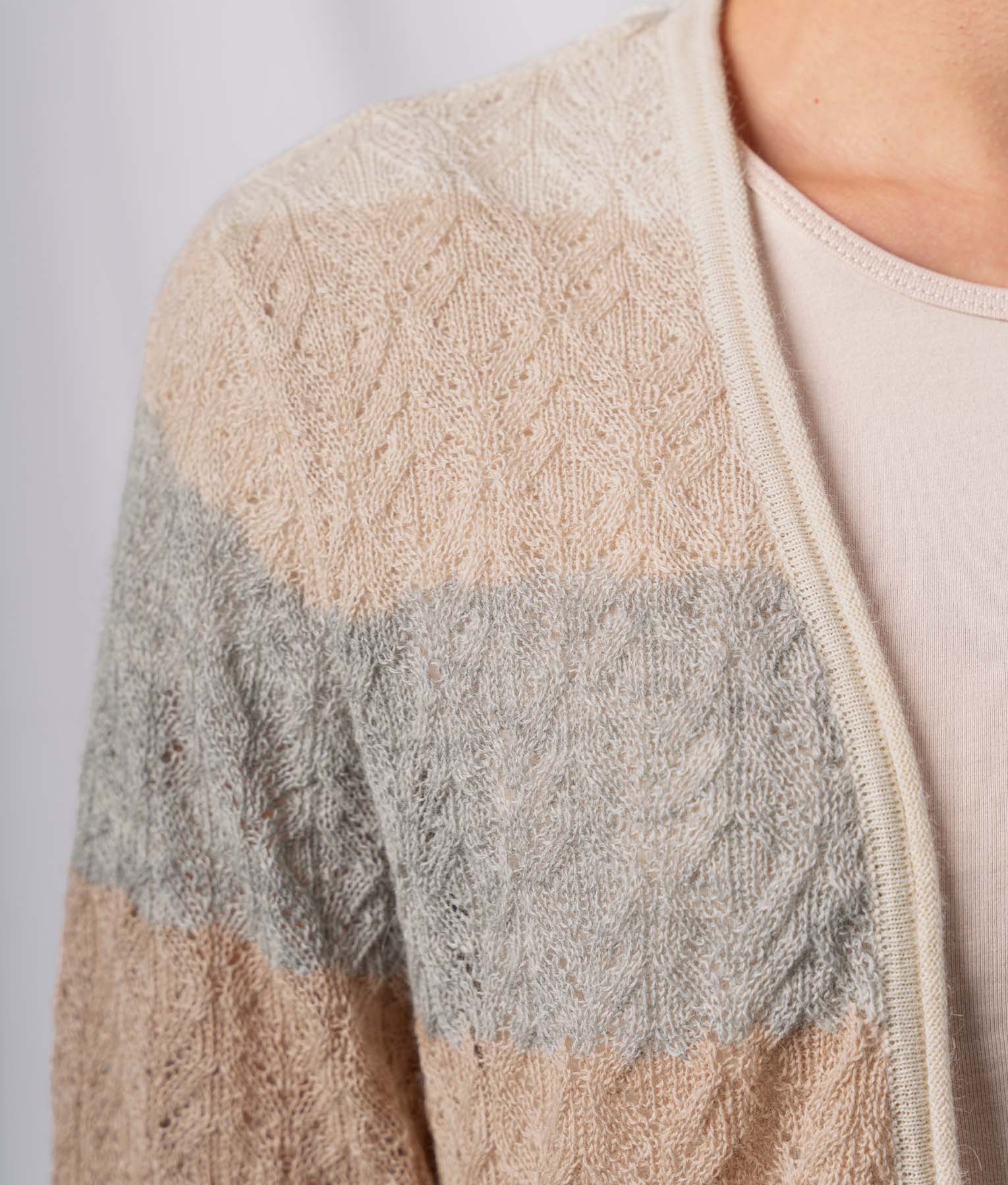 Cardigan Largo A Rayas - Beige Claro Natural Y Gris Pálido