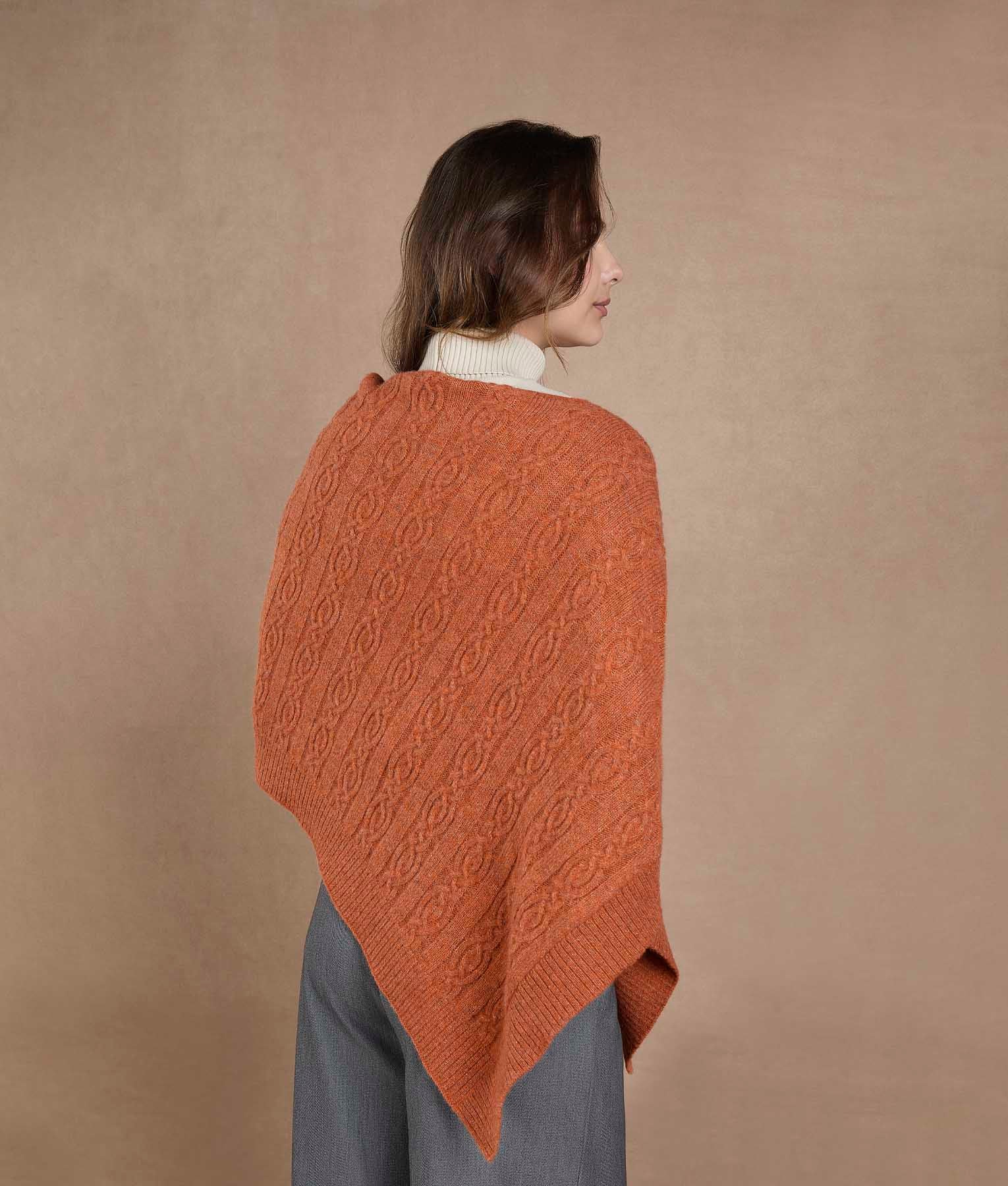 Poncho de punto diagonal - Naranja quemado