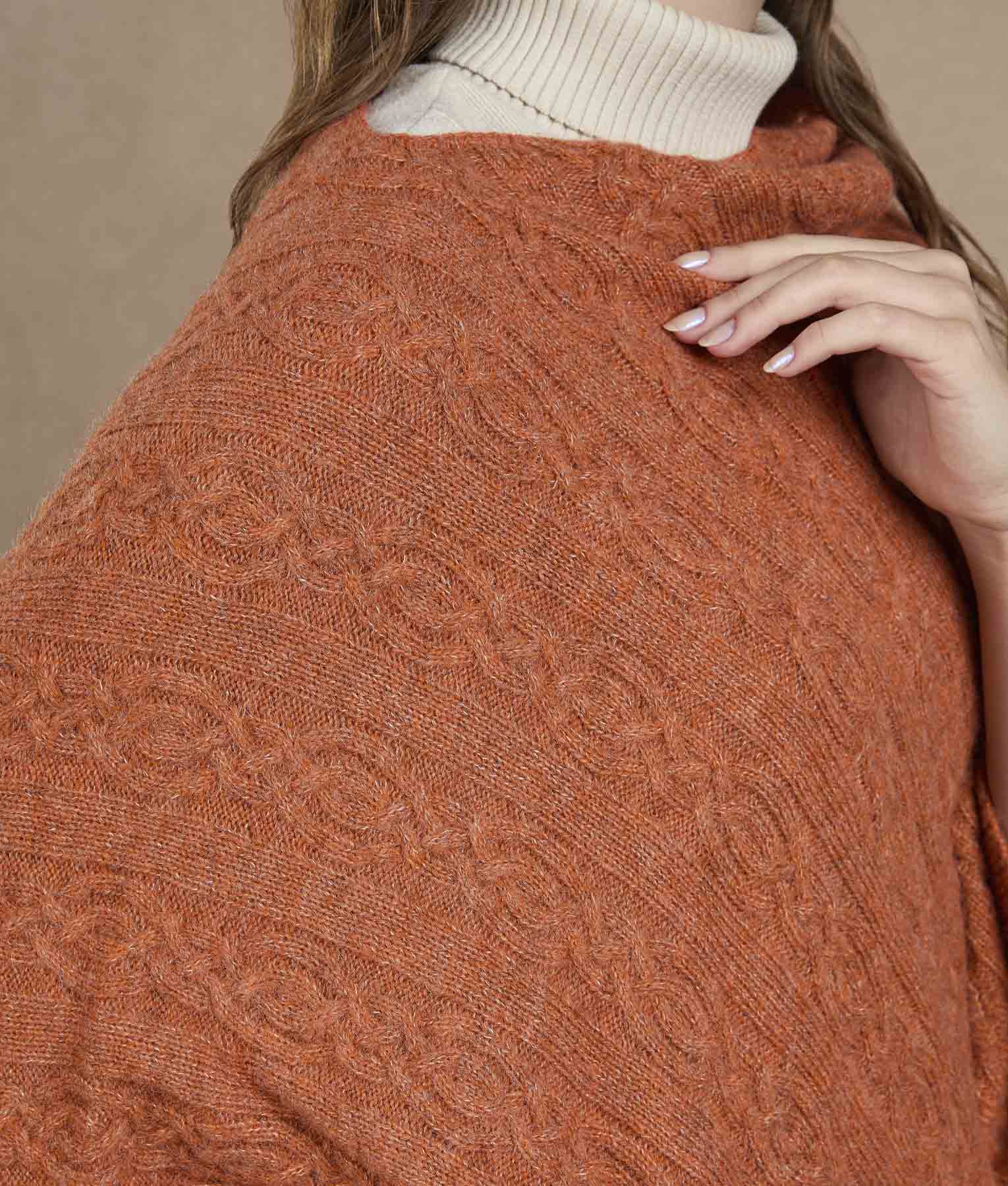 Poncho de punto diagonal - Naranja quemado