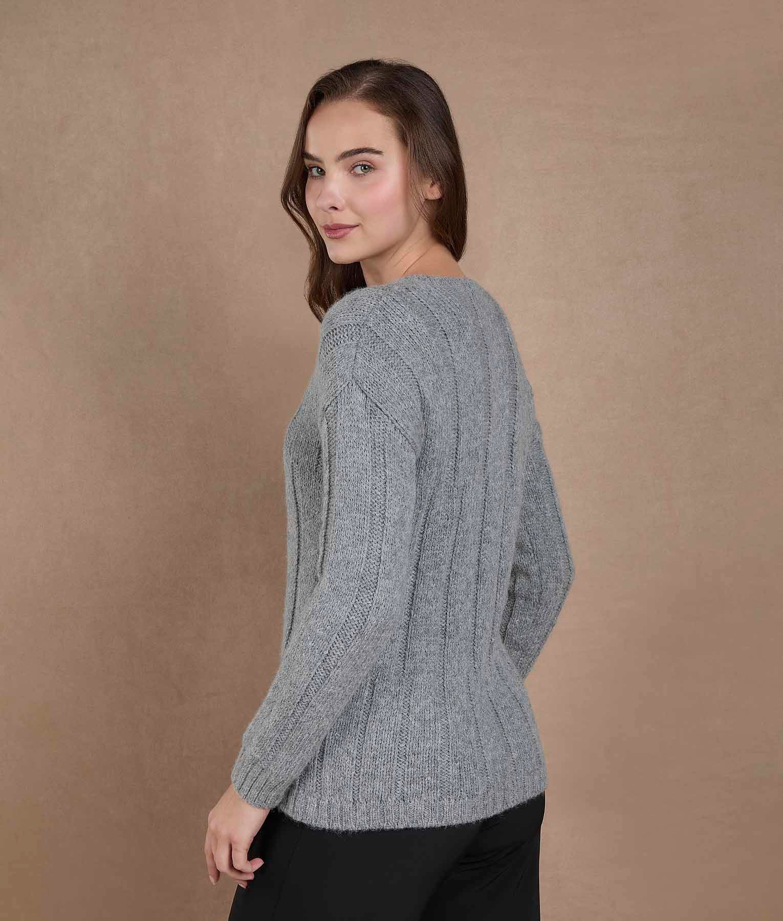 Chompa Acanalado Larga - Gris Jaspeado